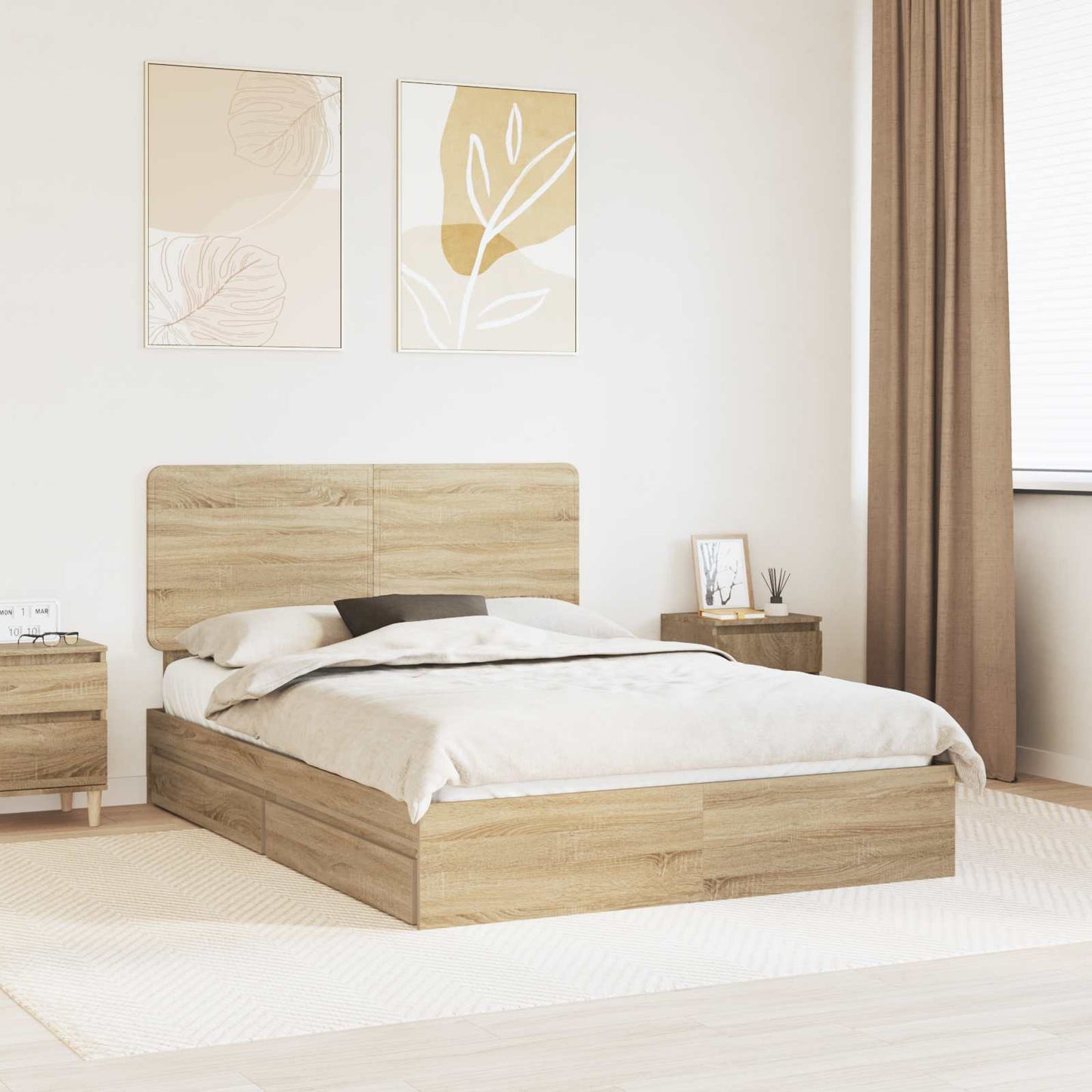 Opslag bed met lade Sonoma Eiken 150 x 200 cm Bewerkt hout is nu te koop bij PeponiXL, paradijselijk wonen!