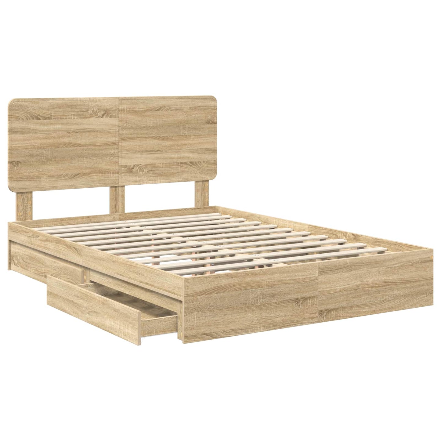 Opslag bed met lade Sonoma Eiken 150 x 200 cm Bewerkt hout is nu te koop bij PeponiXL, paradijselijk wonen!