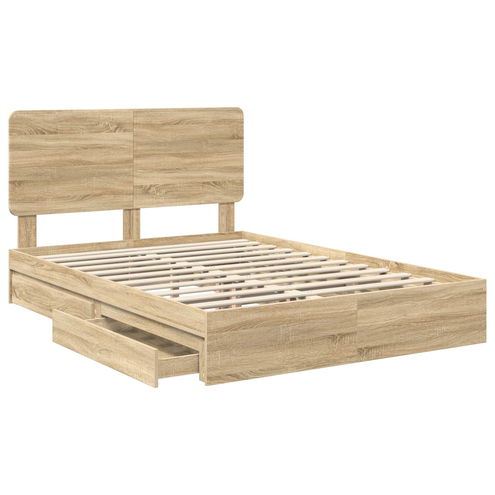 Opslag bed met lade Sonoma Eiken 150 x 200 cm Bewerkt hout is nu te koop bij PeponiXL, paradijselijk wonen!