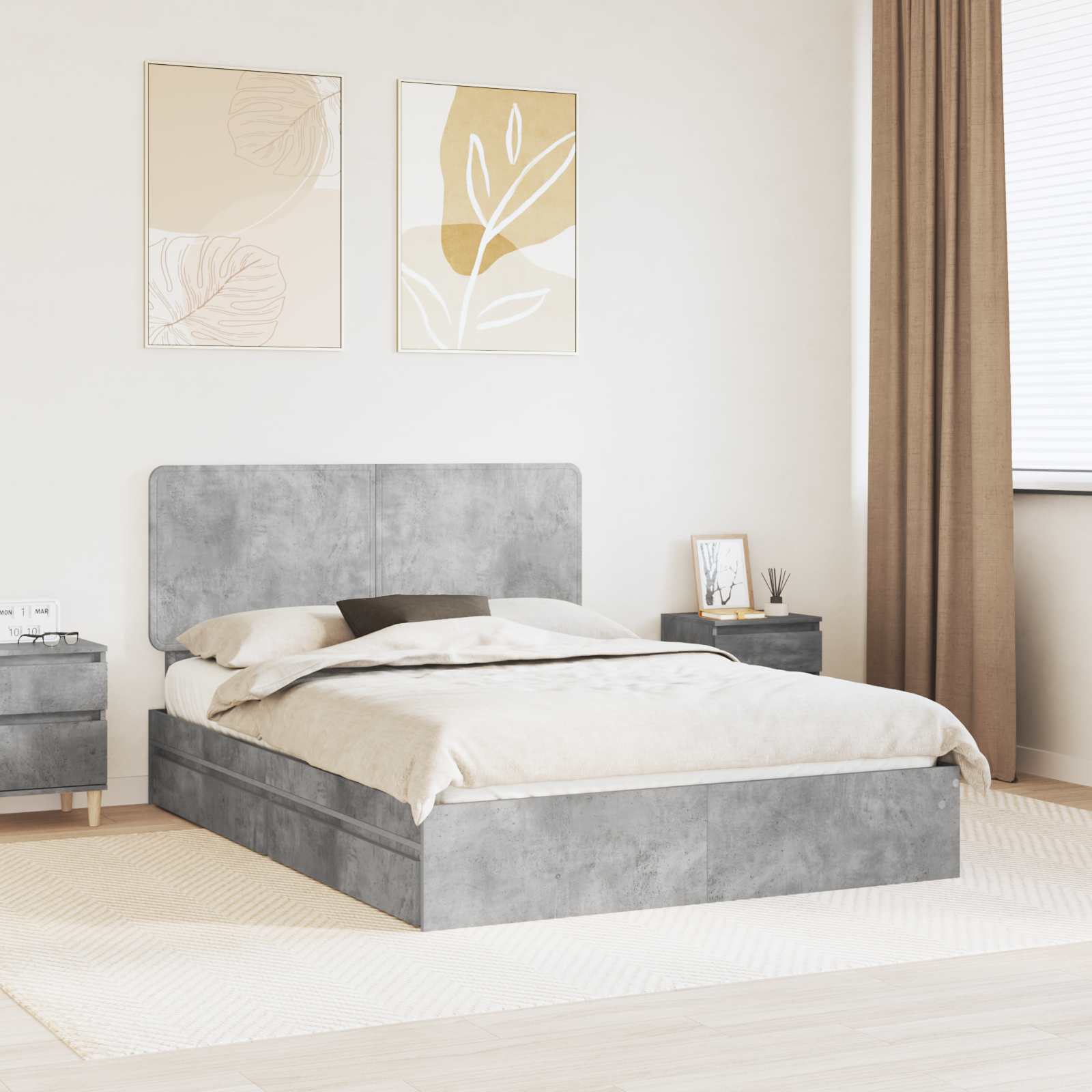 Opslag bed met hoofdeinde Beton Grijs 150 x 200 cm Bewerkt hout is nu te koop bij PeponiXL, paradijselijk wonen!