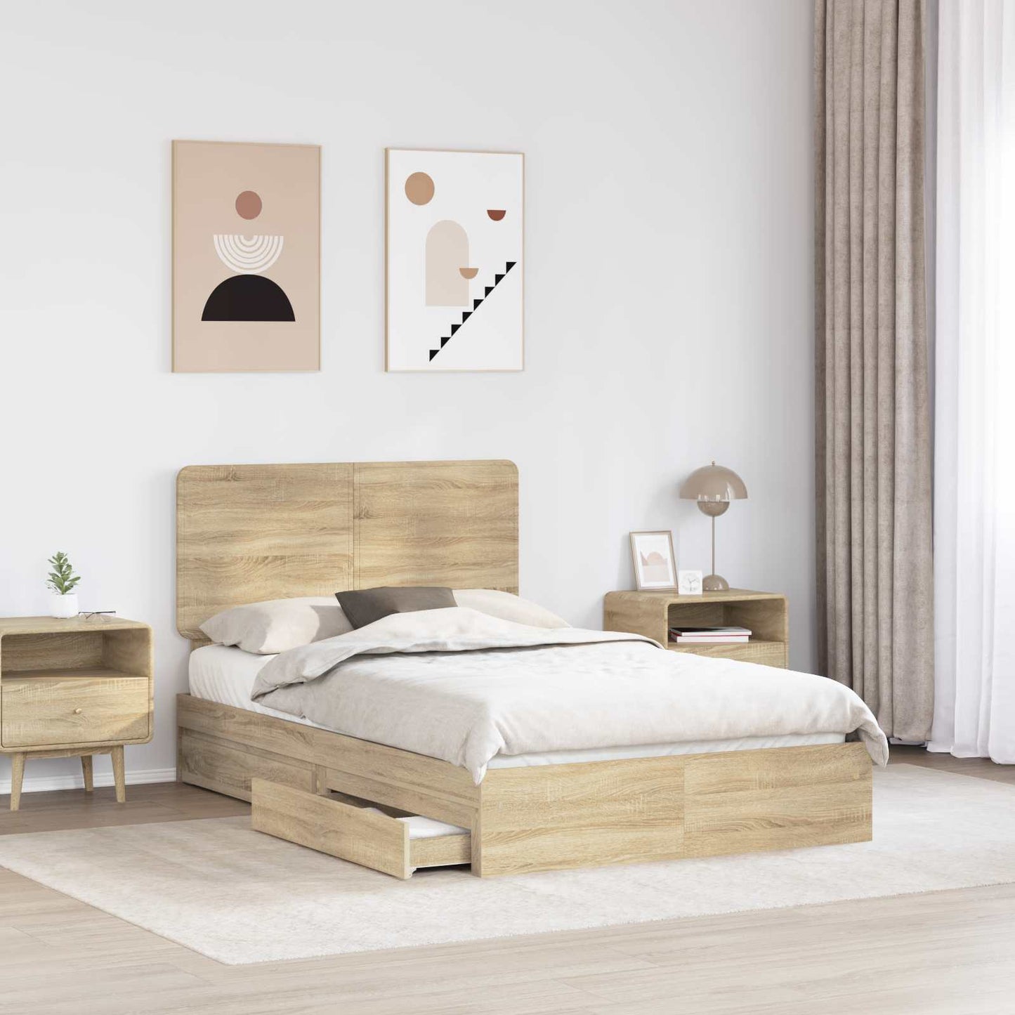Opslag bed met lade Sonoma Eiken 135 x 190 cm Bewerkt hout is nu te koop bij PeponiXL, paradijselijk wonen!