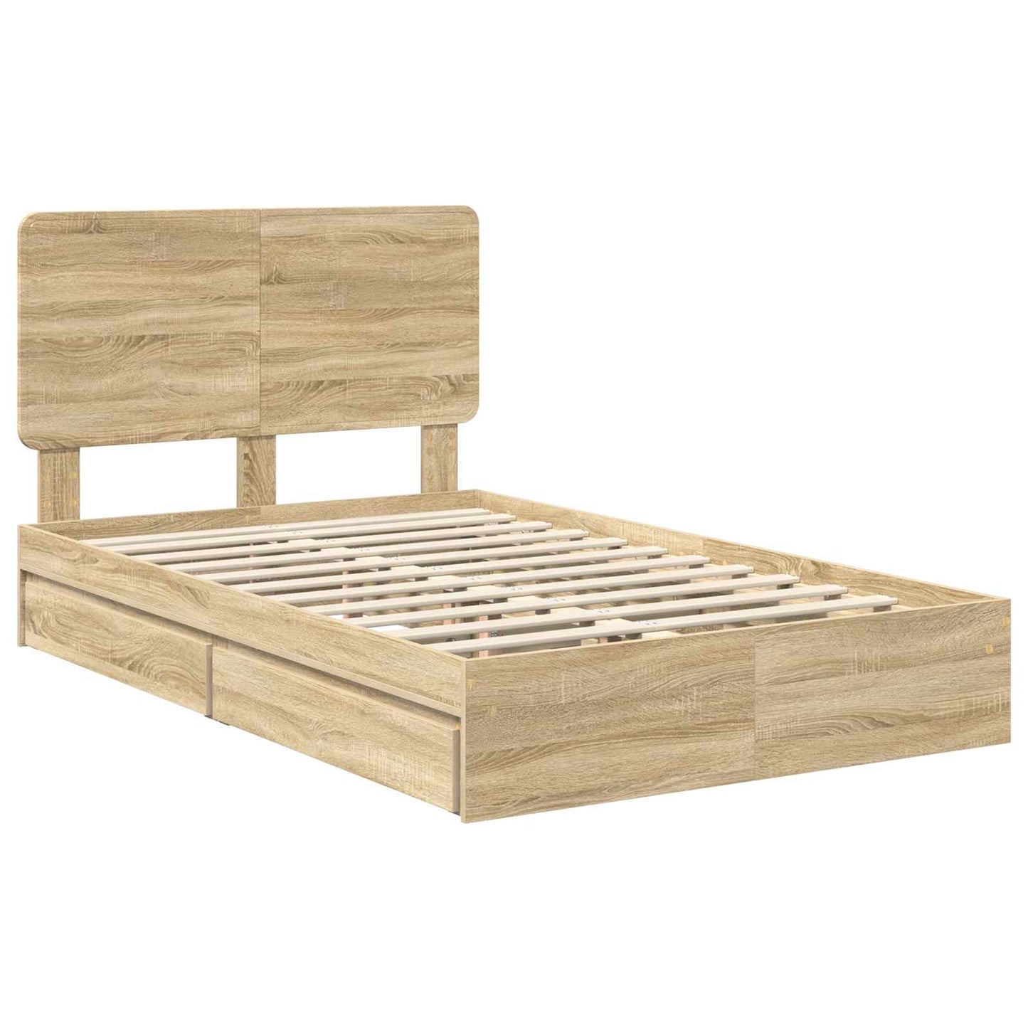 Opslag bed met lade Sonoma Eiken 135 x 190 cm Bewerkt hout is nu te koop bij PeponiXL, paradijselijk wonen!