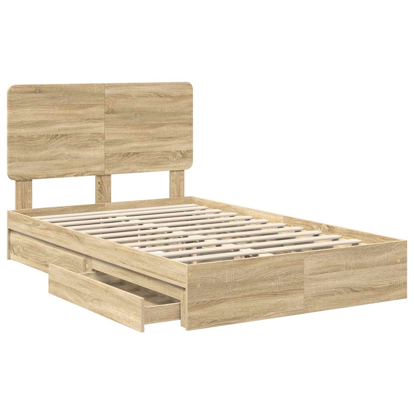 Opslag bed met lade Sonoma Eiken 135 x 190 cm Bewerkt hout is nu te koop bij PeponiXL, paradijselijk wonen!