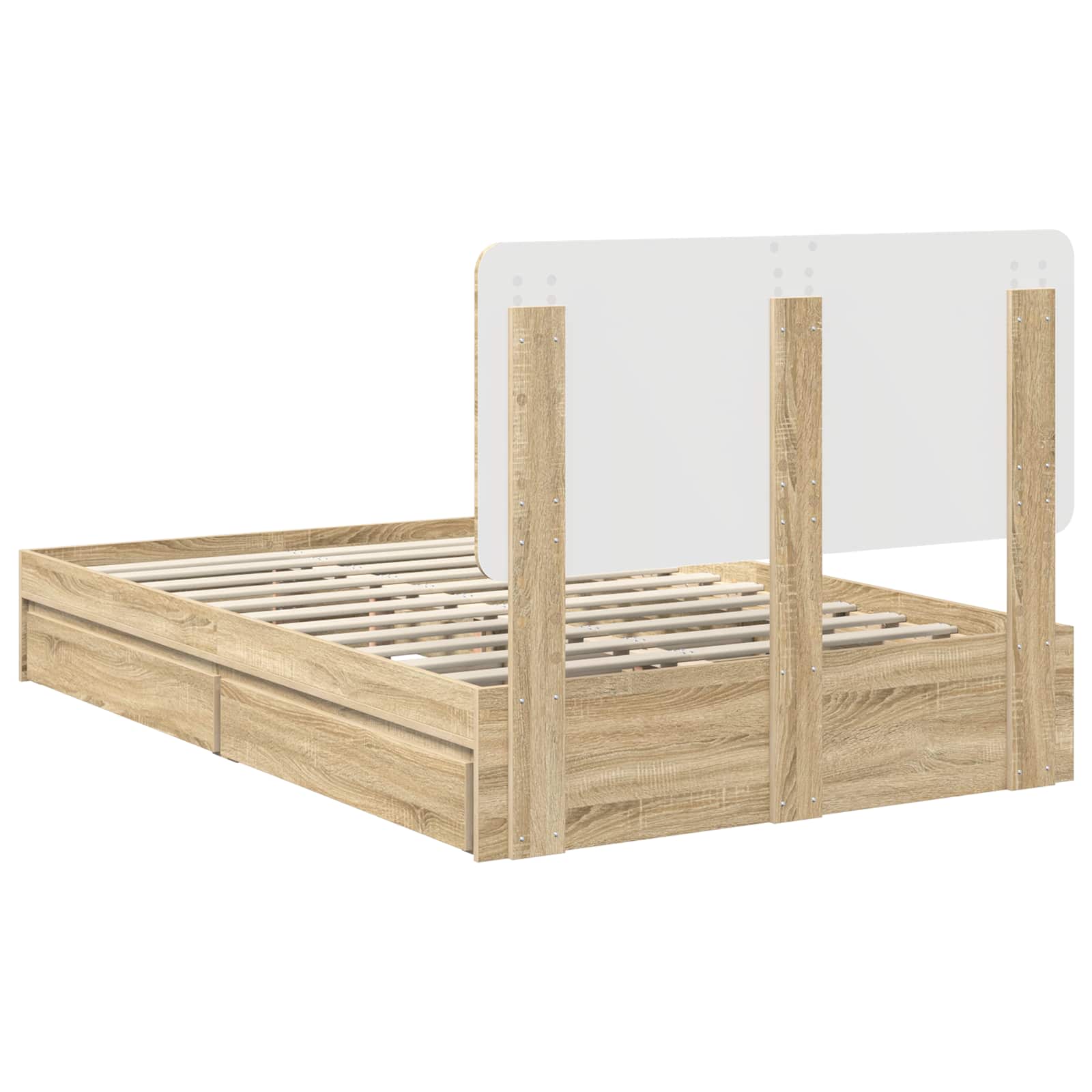Opslag bed met lade Sonoma Eiken 135 x 190 cm Bewerkt hout is nu te koop bij PeponiXL, paradijselijk wonen!