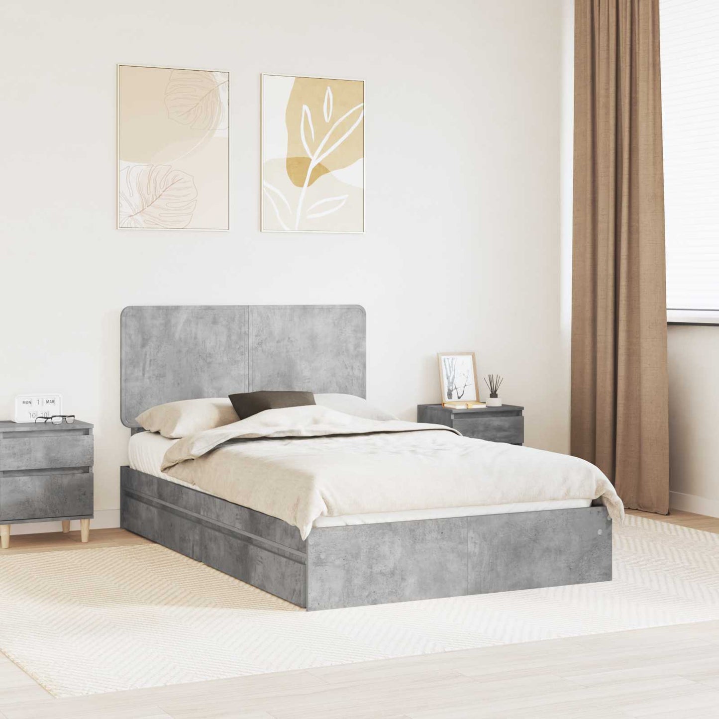 Opslag bed met hoofdeinde Beton Grijs 135 x 190 cm Bewerkt hout is nu te koop bij PeponiXL, paradijselijk wonen!