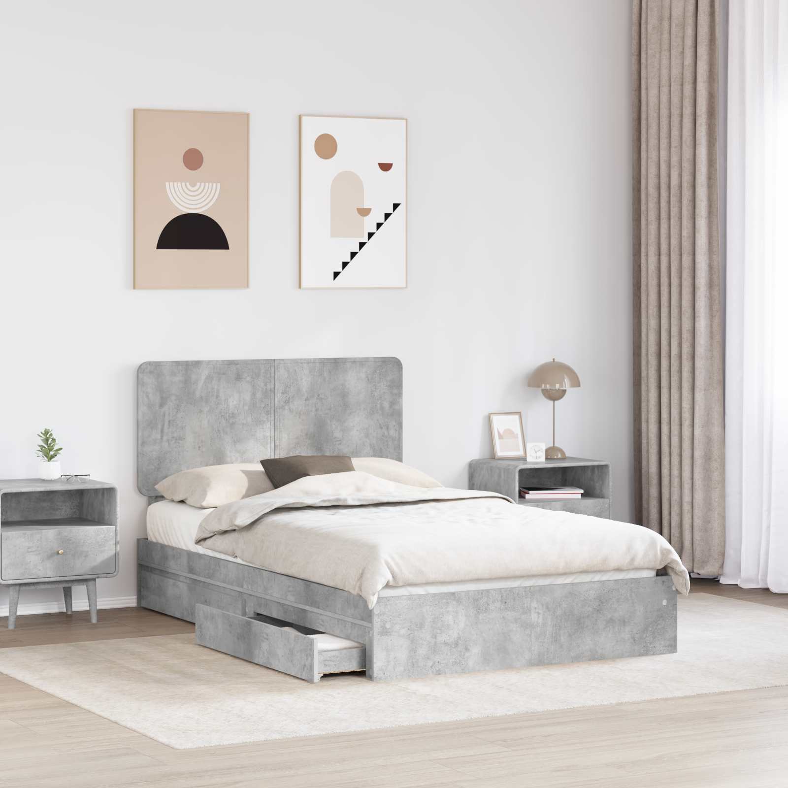 Opslag bed met hoofdeinde Beton Grijs 135 x 190 cm Bewerkt hout is nu te koop bij PeponiXL, paradijselijk wonen!