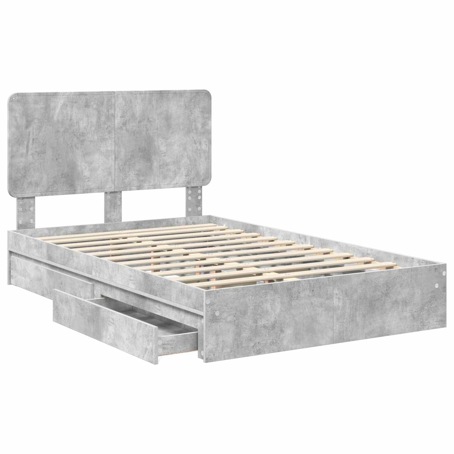 Opslag bed met hoofdeinde Beton Grijs 135 x 190 cm Bewerkt hout is nu te koop bij PeponiXL, paradijselijk wonen!