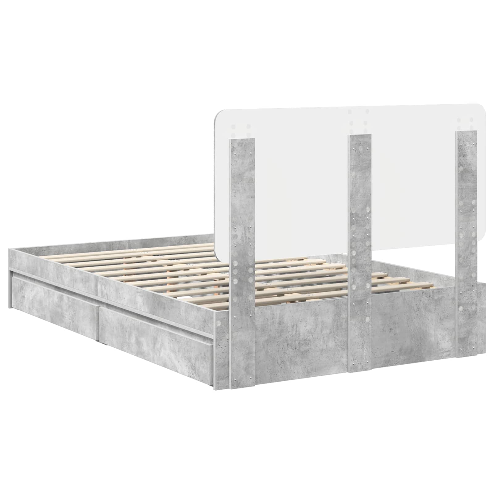 Opslag bed met hoofdeinde Beton Grijs 135 x 190 cm Bewerkt hout is nu te koop bij PeponiXL, paradijselijk wonen!