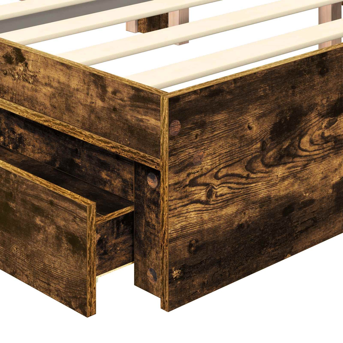 Opslag bed met lade Gerookt eiken 135 x 190 cm Bewerkt hout is nu te koop bij PeponiXL, paradijselijk wonen!