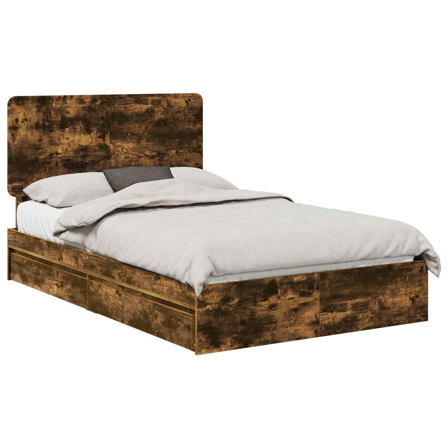 Opslag bed met lade Gerookt eiken 135 x 190 cm Bewerkt hout is nu te koop bij PeponiXL, paradijselijk wonen!