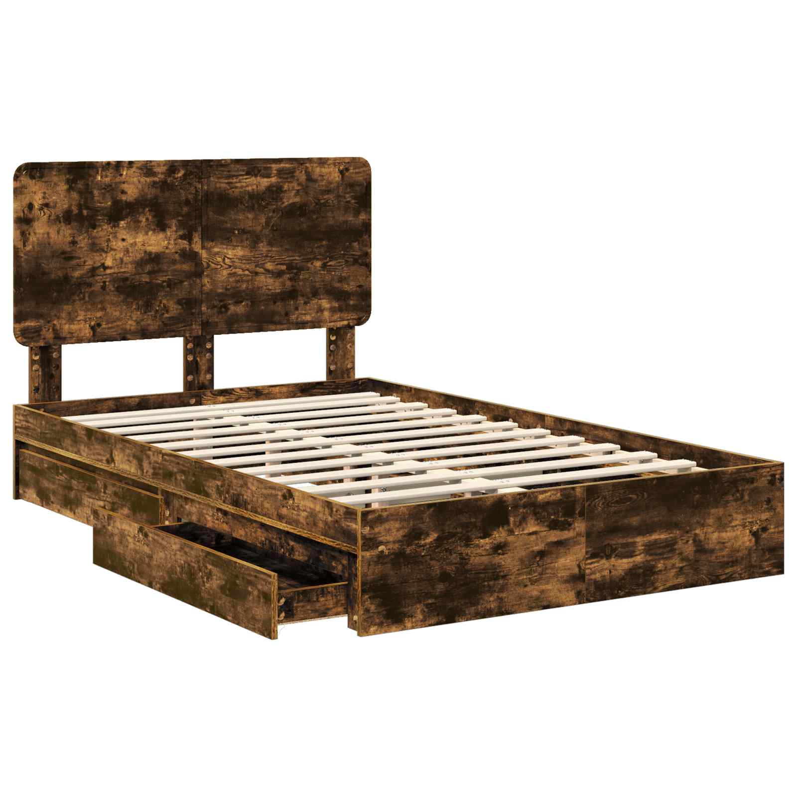 Opslag bed met lade Gerookt eiken 135 x 190 cm Bewerkt hout is nu te koop bij PeponiXL, paradijselijk wonen!