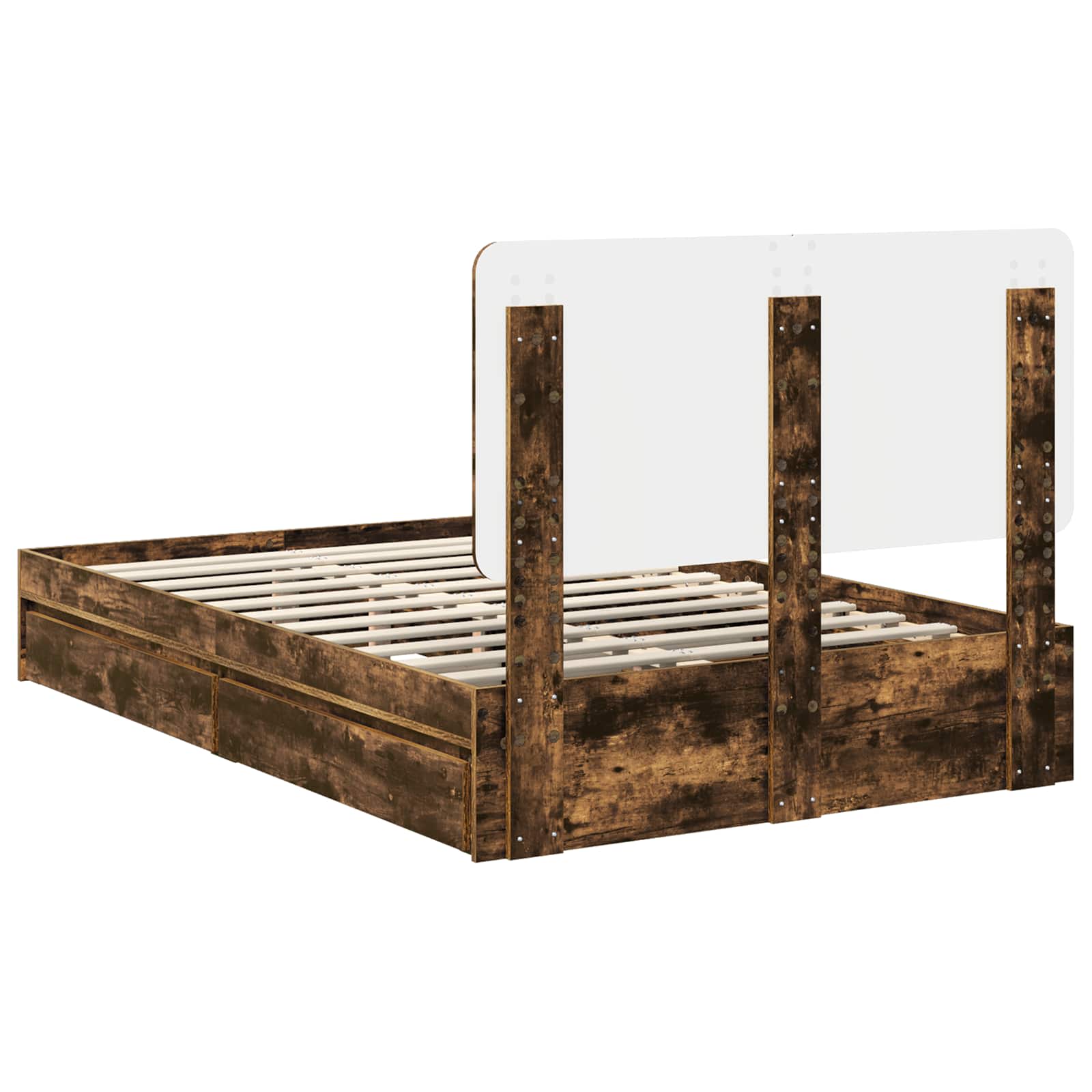 Opslag bed met lade Gerookt eiken 135 x 190 cm Bewerkt hout is nu te koop bij PeponiXL, paradijselijk wonen!