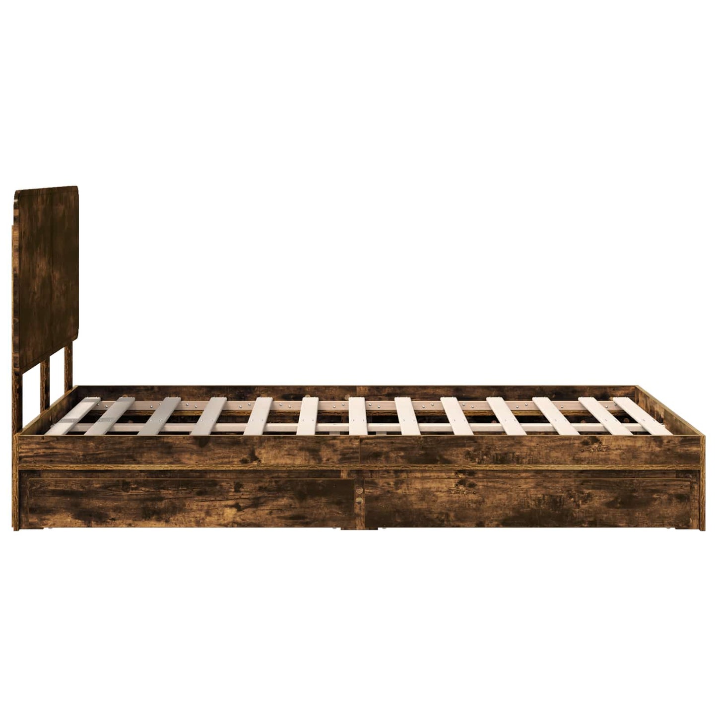 Opslag bed met lade Gerookt eiken 135 x 190 cm Bewerkt hout is nu te koop bij PeponiXL, paradijselijk wonen!