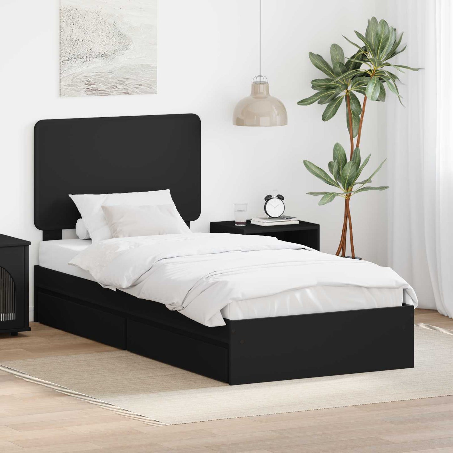 Opslag bed met hoofdeinde Zwart 100 x 200 cm Bewerkt hout is nu te koop bij PeponiXL, paradijselijk wonen!
