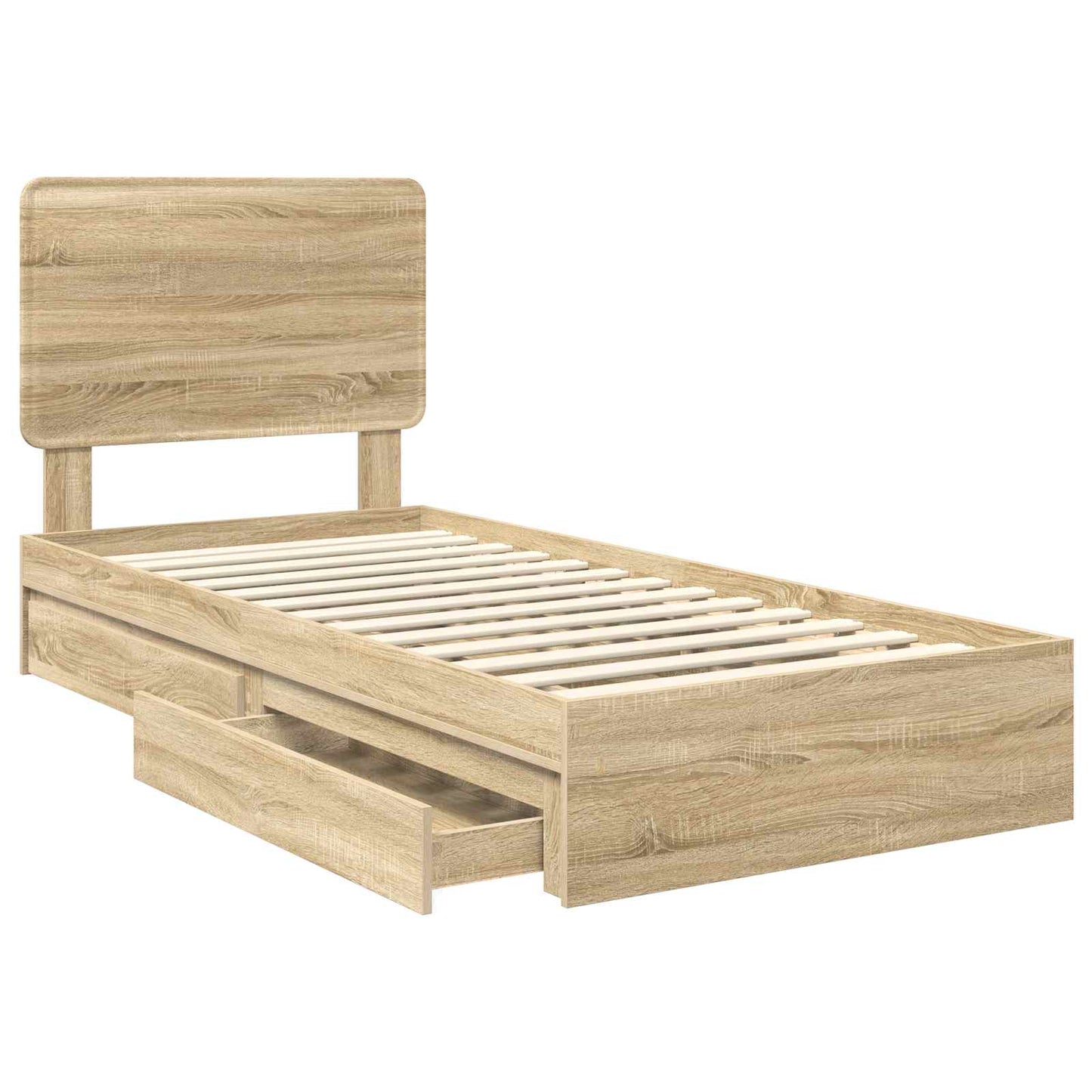 Opslag bed met hoofdeinde Sonoma Eiken 90 x 200 cm Bewerkt hout is nu te koop bij PeponiXL, paradijselijk wonen!