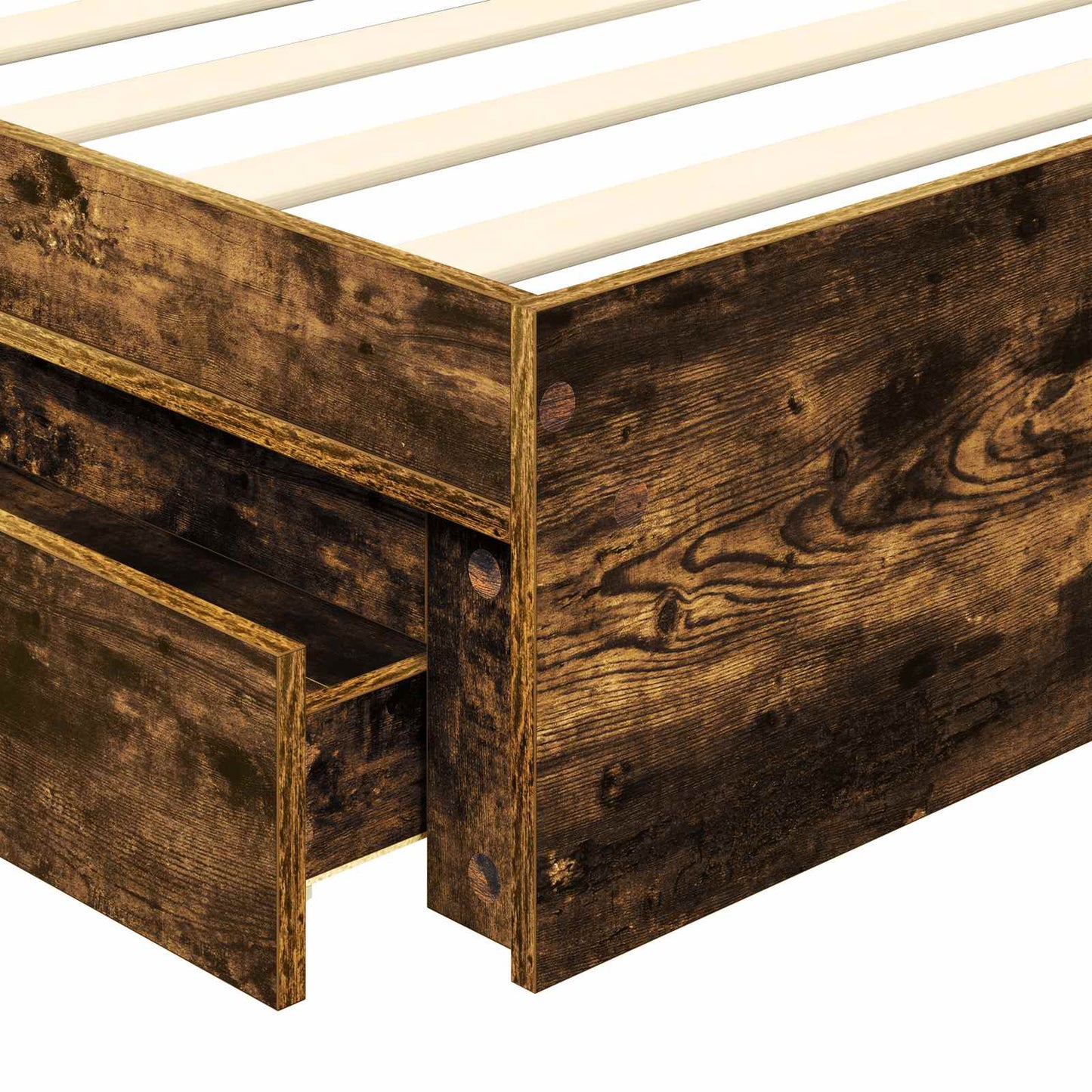 Opslag bed met lade Gerookt eiken 90 x 200 cm Bewerkt hout is nu te koop bij PeponiXL, paradijselijk wonen!