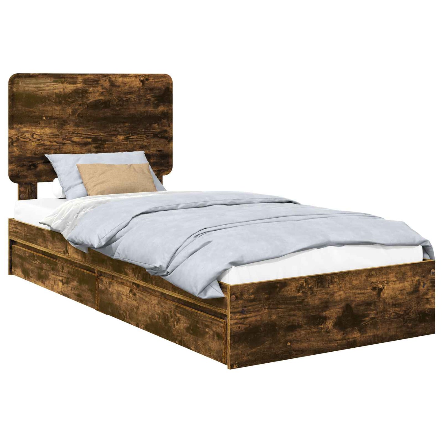 Opslag bed met lade Gerookt eiken 90 x 200 cm Bewerkt hout is nu te koop bij PeponiXL, paradijselijk wonen!