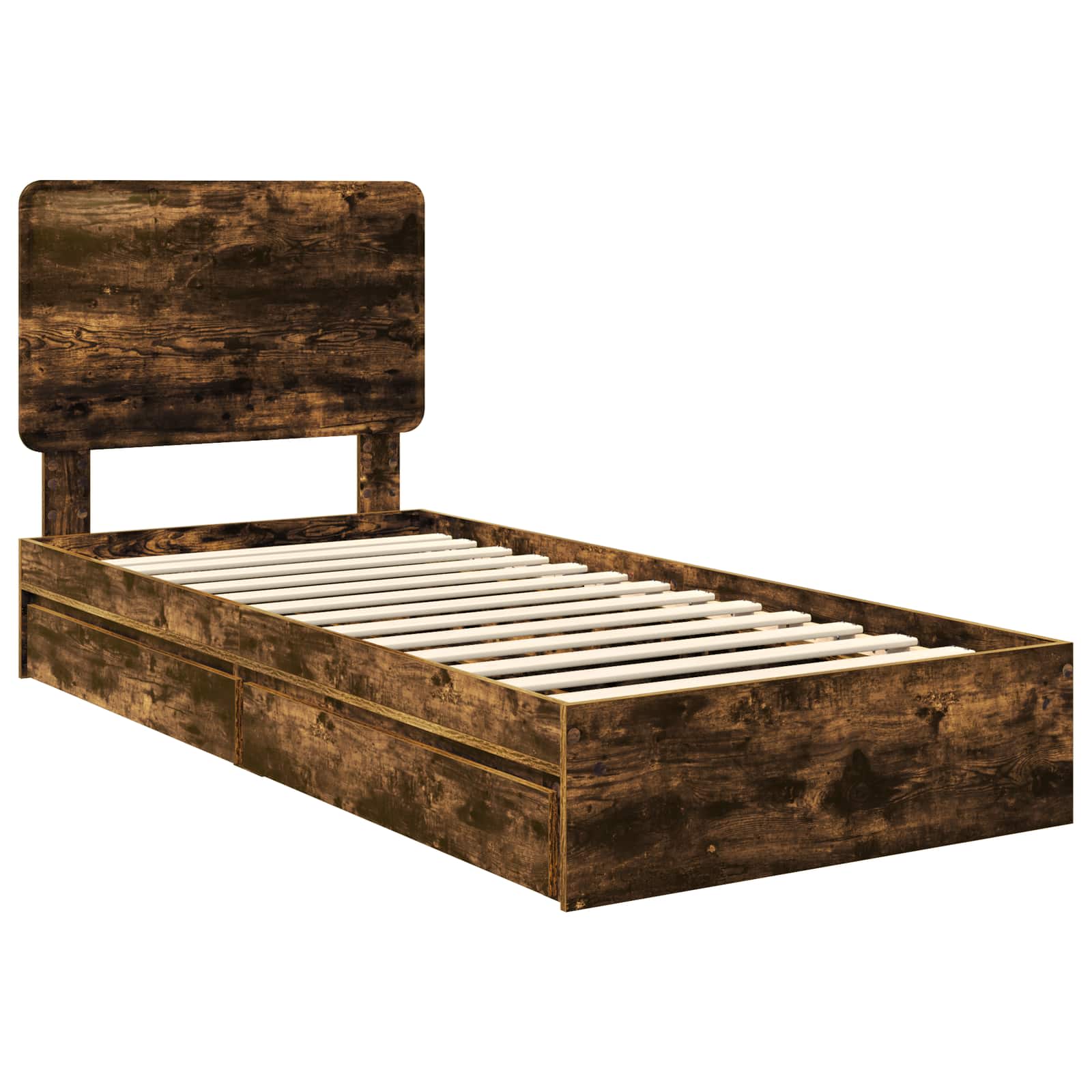 Opslag bed met lade Gerookt eiken 90 x 200 cm Bewerkt hout is nu te koop bij PeponiXL, paradijselijk wonen!
