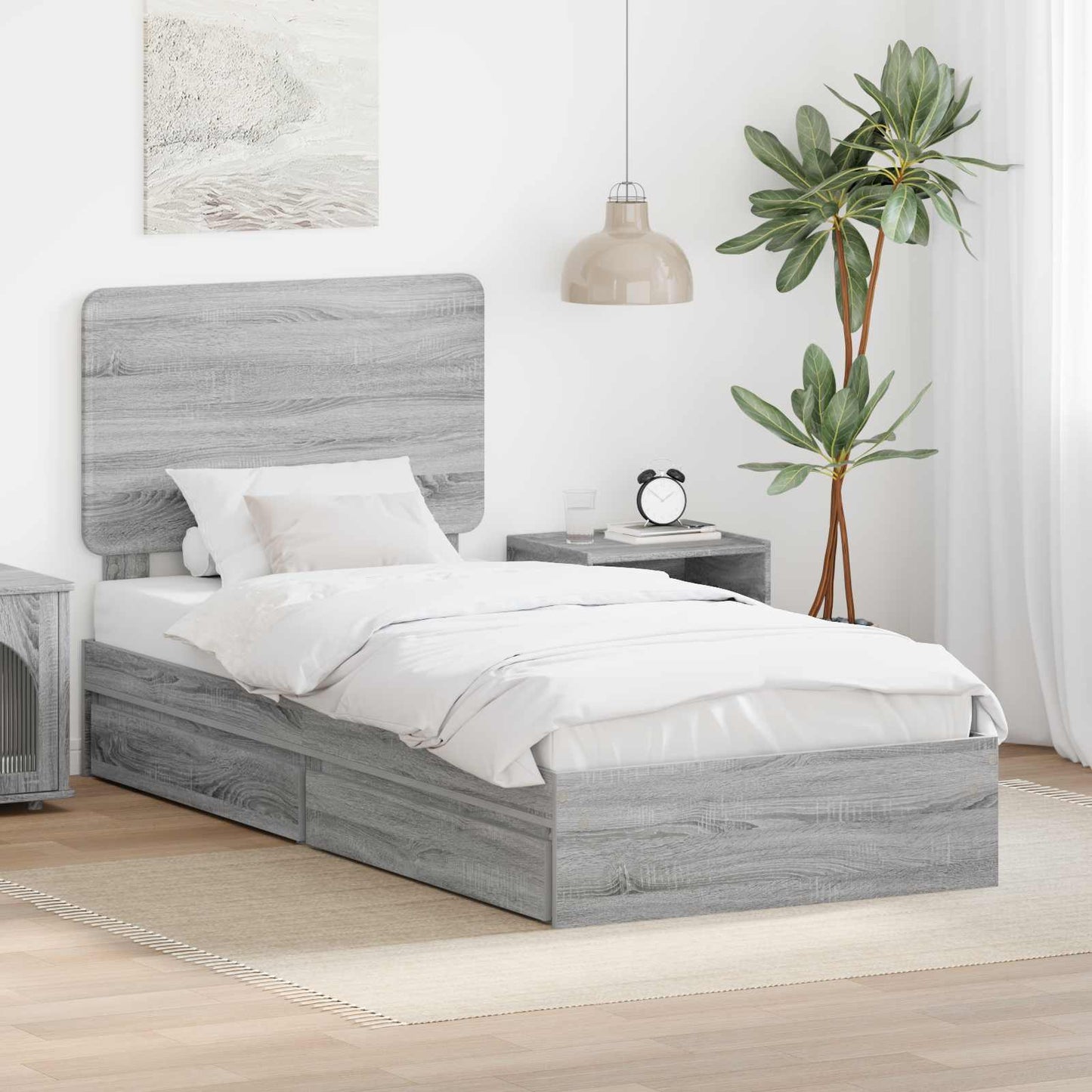 Opslag bed met hoofdeinde Grijs Sonoma 90 x 200 cm Bewerkt hout is nu te koop bij PeponiXL, paradijselijk wonen!