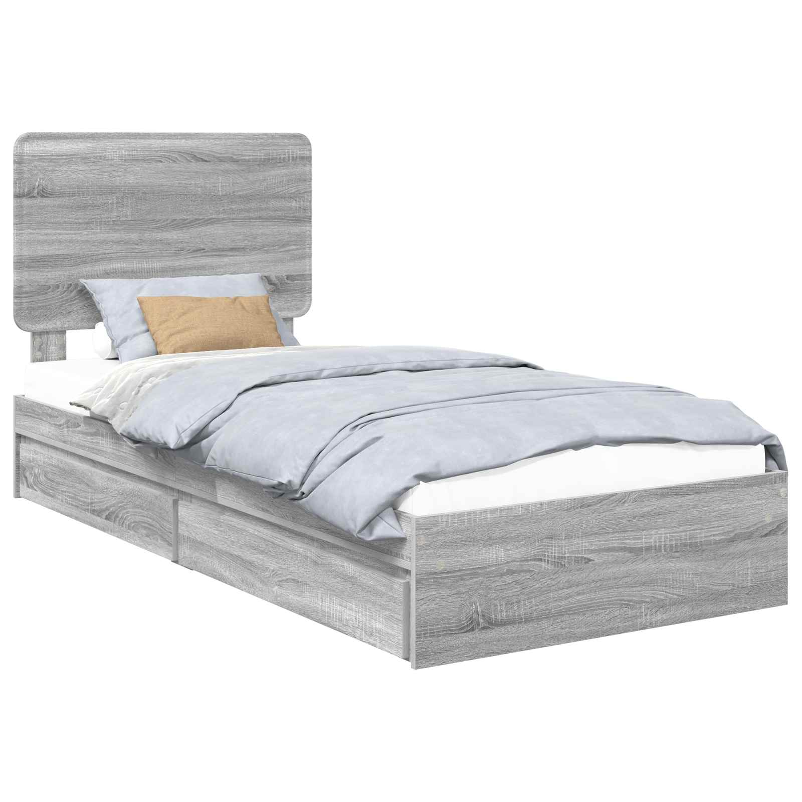 Opslag bed met hoofdeinde Grijs Sonoma 90 x 200 cm Bewerkt hout is nu te koop bij PeponiXL, paradijselijk wonen!