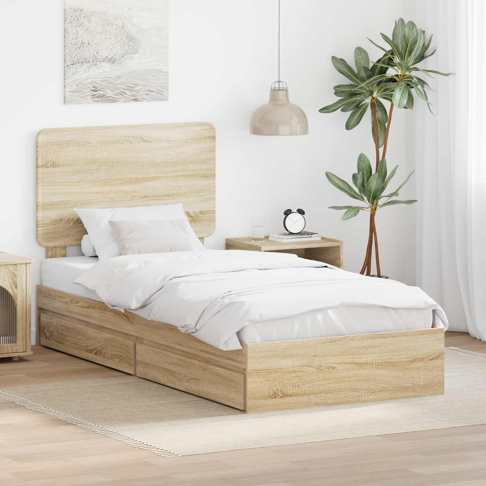 Opslag bed met hoofdeinde Sonoma Eiken 90 x 190 cm Bewerkt hout is nu te koop bij PeponiXL, paradijselijk wonen!