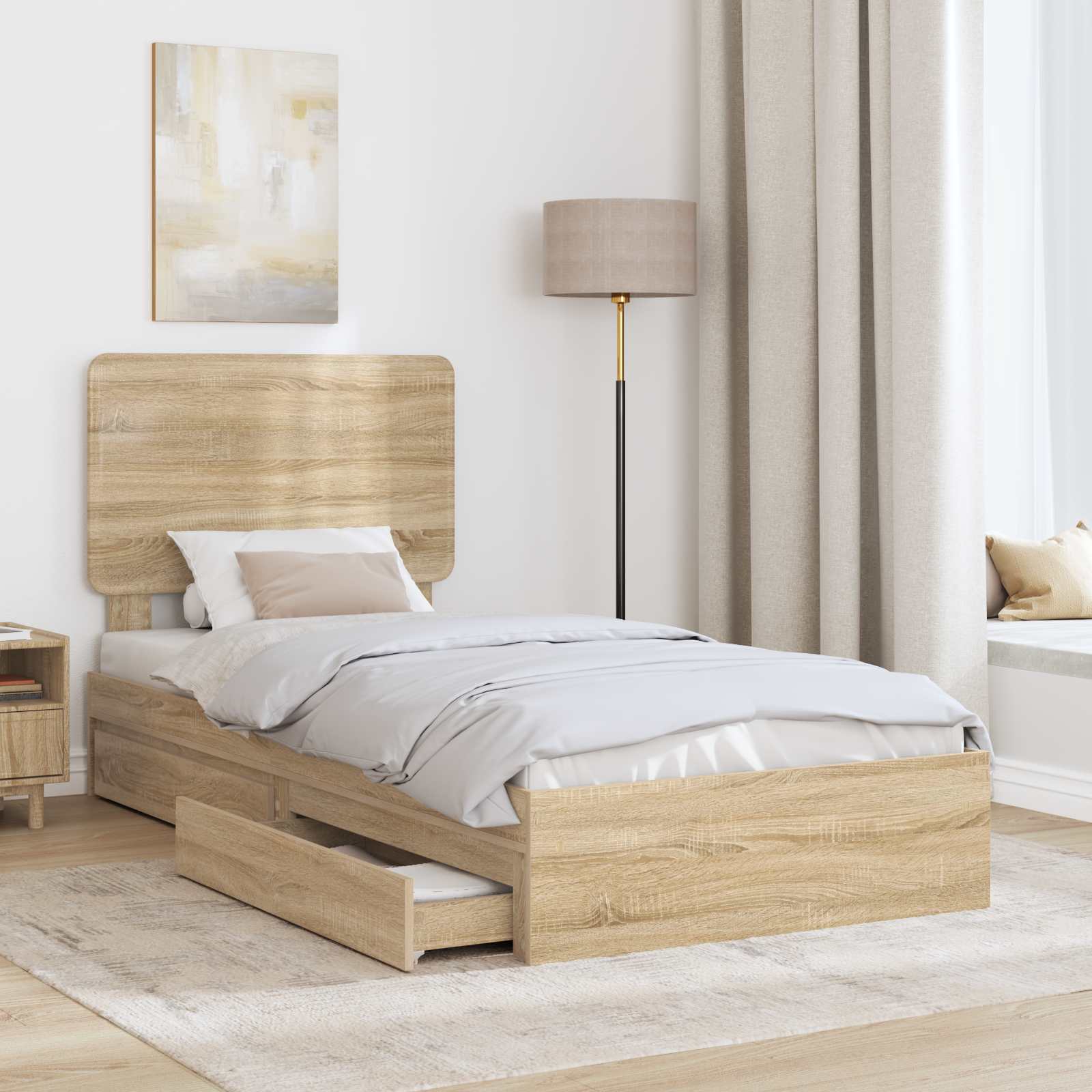 Opslag bed met hoofdeinde Sonoma Eiken 90 x 190 cm Bewerkt hout is nu te koop bij PeponiXL, paradijselijk wonen!
