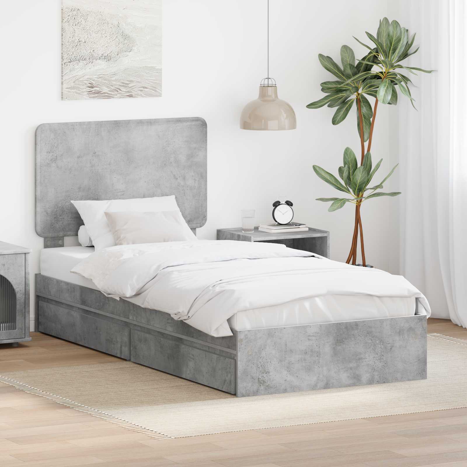 Opslag bed met hoofdeinde Beton Grijs 90 x 190 cm Bewerkt hout is nu te koop bij PeponiXL, paradijselijk wonen!