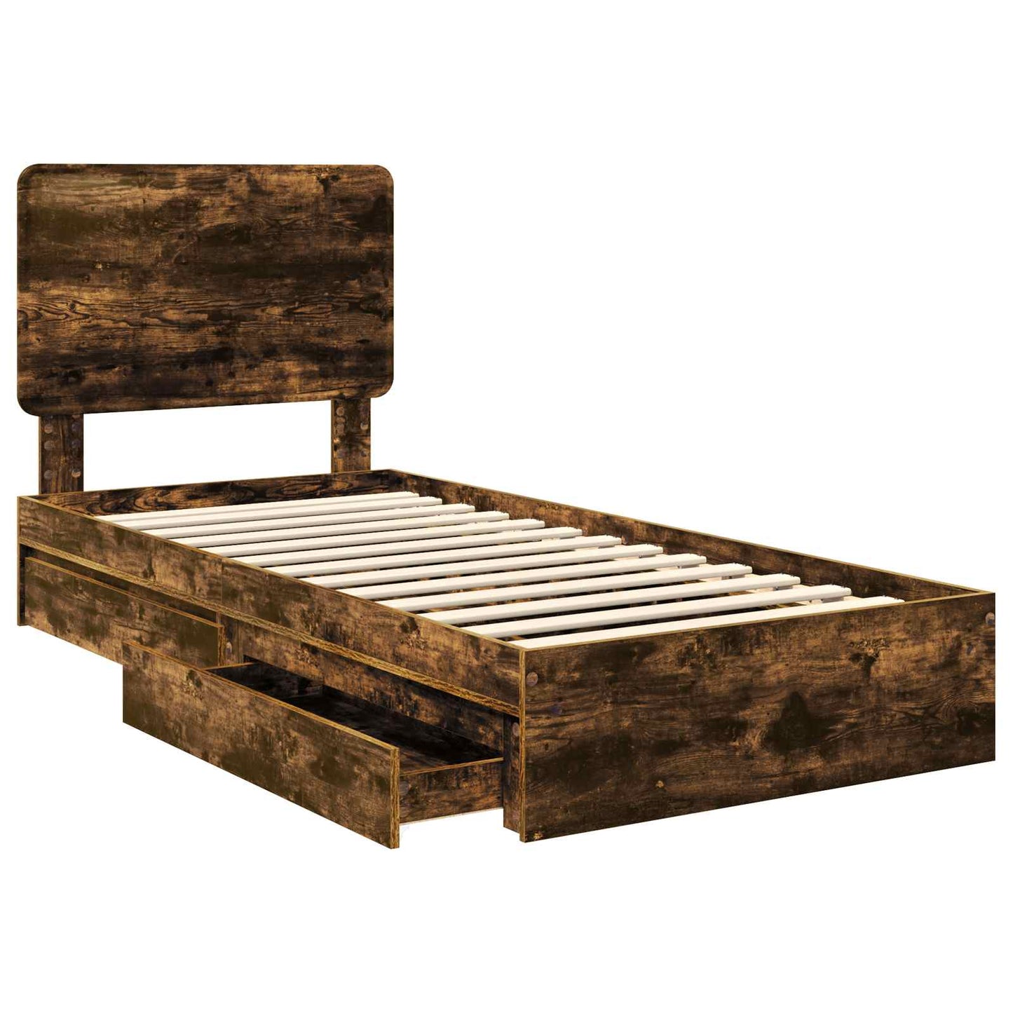 Opslag bed met lade Gerookt eiken 90 x 190 cm Bewerkt hout is nu te koop bij PeponiXL, paradijselijk wonen!
