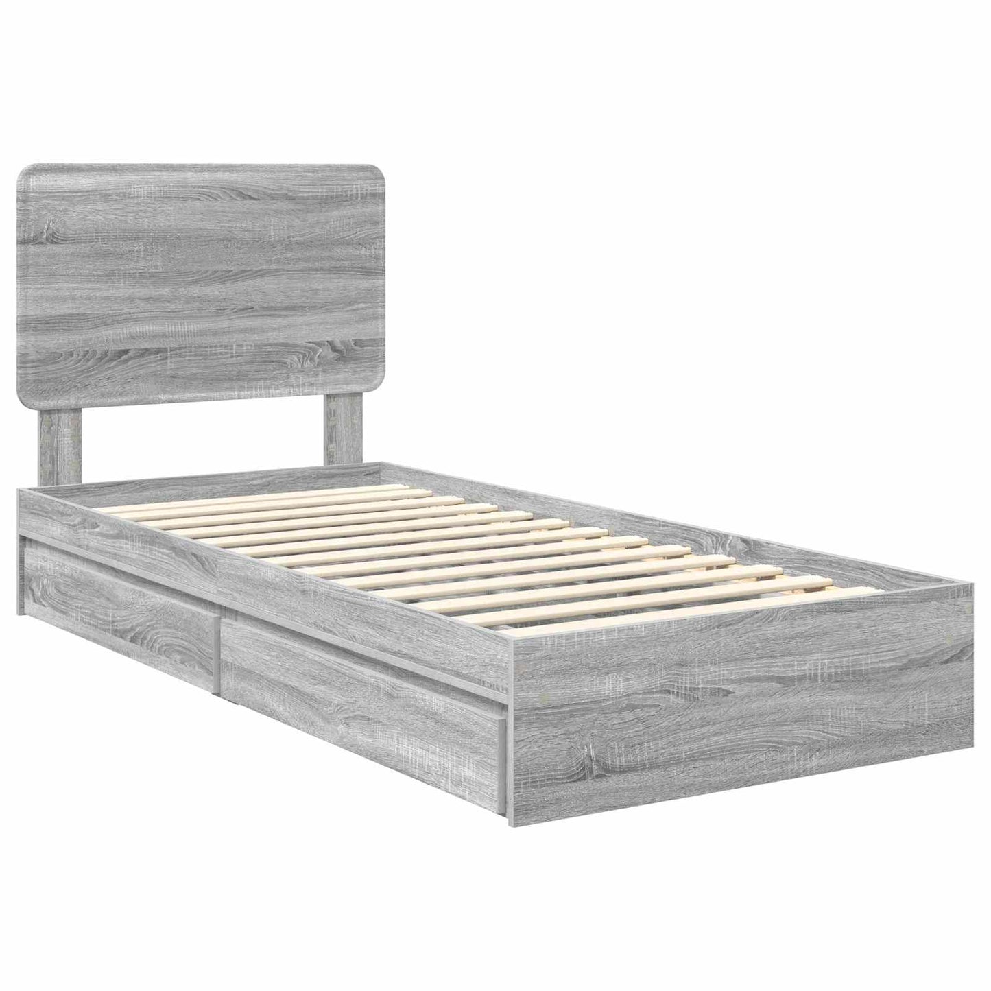 Opslag bed met hoofdeinde Grijs Sonoma 90 x 190 cm Bewerkt hout is nu te koop bij PeponiXL, paradijselijk wonen!