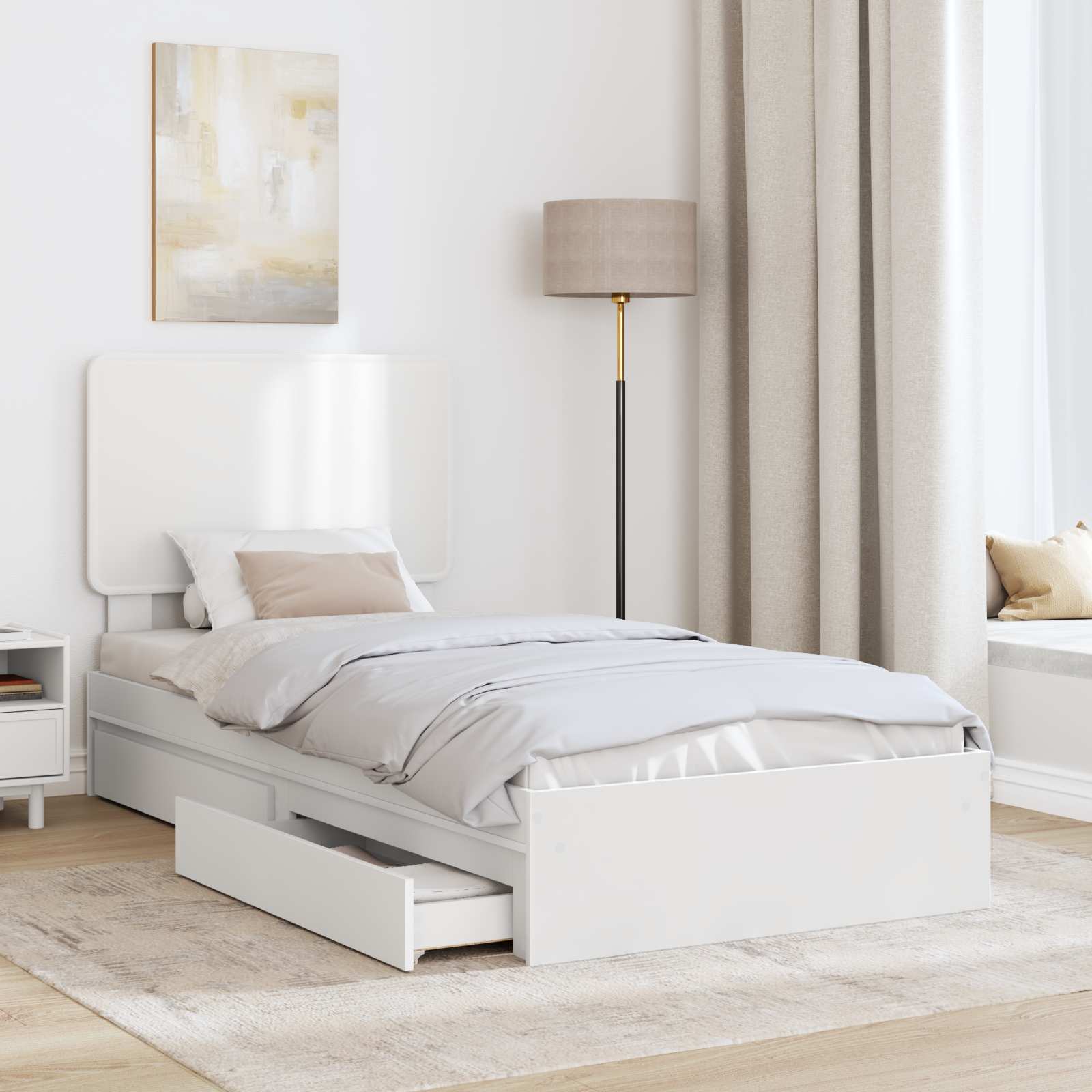 Opslag bed met hoofdeinde met lade Wit 75 x 190 cm Bewerkt hout is nu te koop bij PeponiXL, paradijselijk wonen!