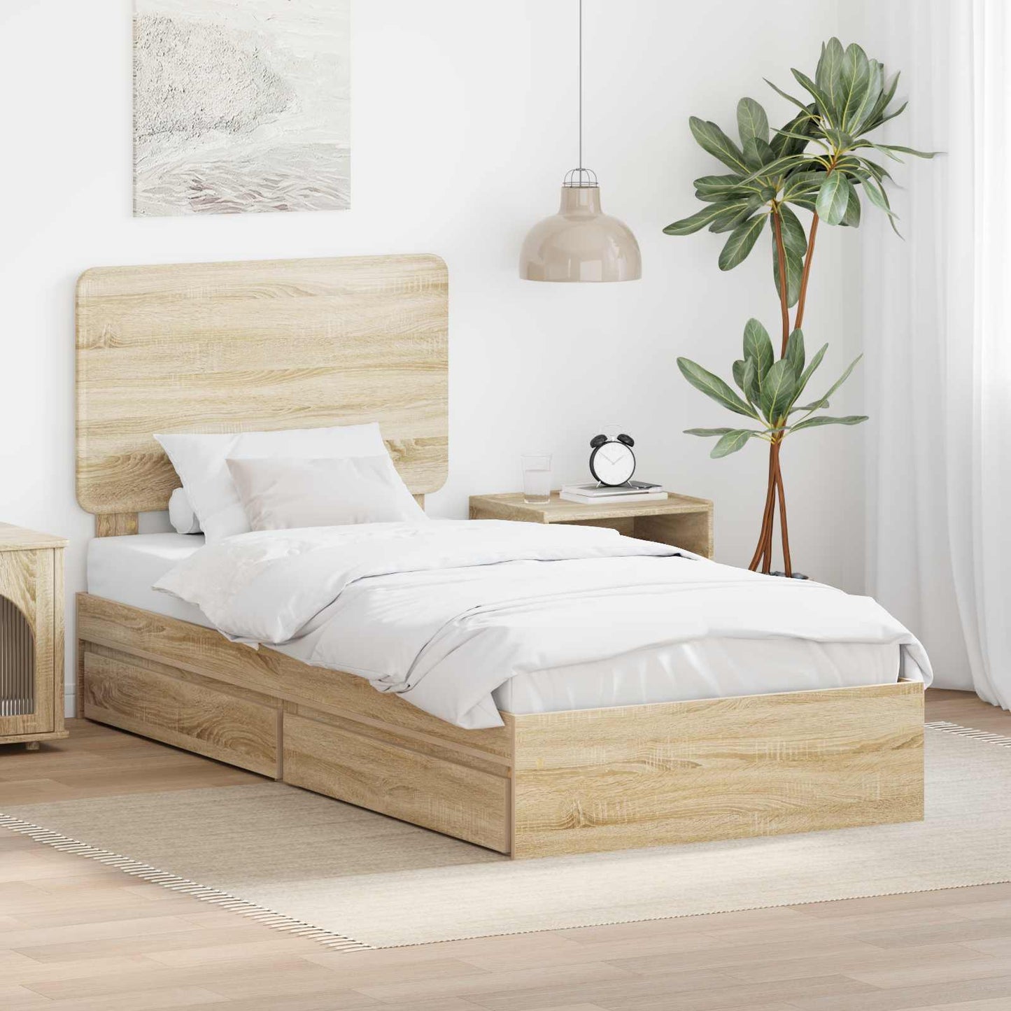 Opslag bed met hoofdeinde Sonoma Eiken 75 x 190 cm Bewerkt hout is nu te koop bij PeponiXL, paradijselijk wonen!