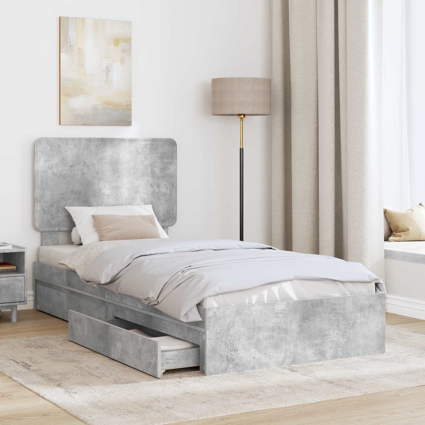 Opslag bed met hoofdeinde Beton Grijs 75 x 190 cm Bewerkt hout is nu te koop bij PeponiXL, paradijselijk wonen!