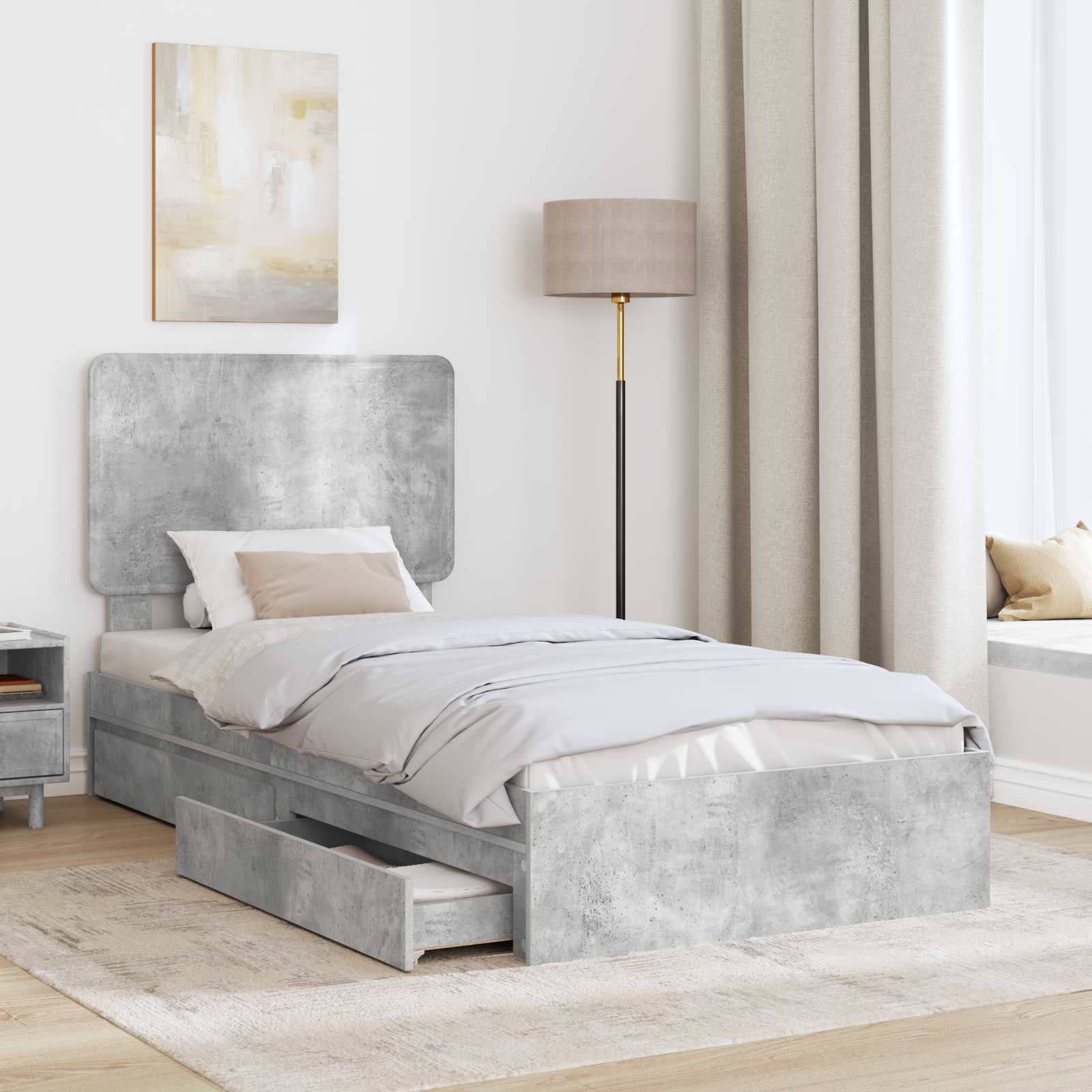 Opslag bed met hoofdeinde Beton Grijs 75 x 190 cm Bewerkt hout is nu te koop bij PeponiXL, paradijselijk wonen!