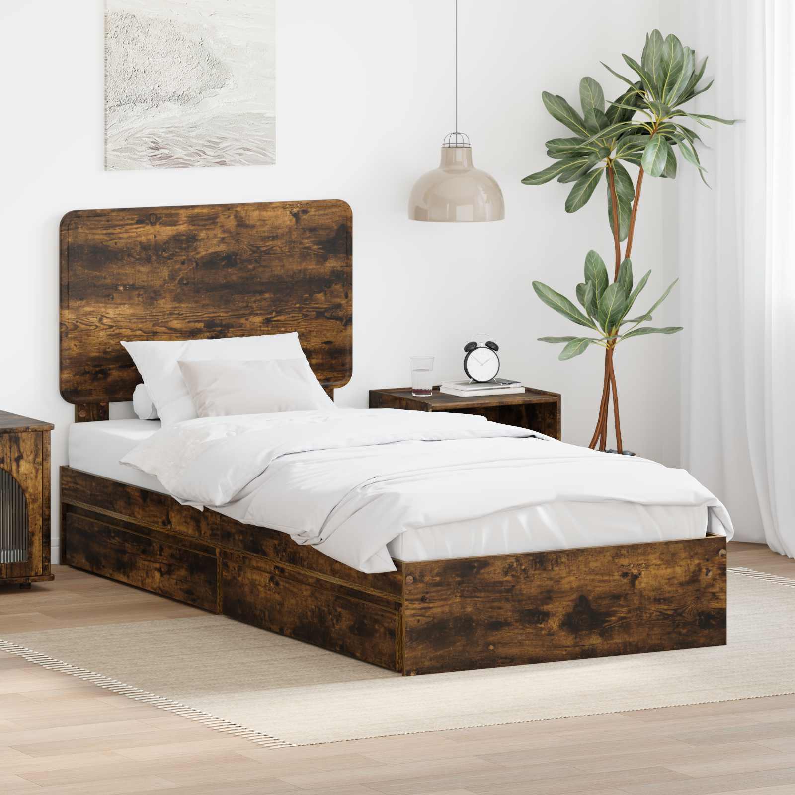 Opslag bed met lade Gerookt eiken 75 x 190 cm Bewerkt hout is nu te koop bij PeponiXL, paradijselijk wonen!