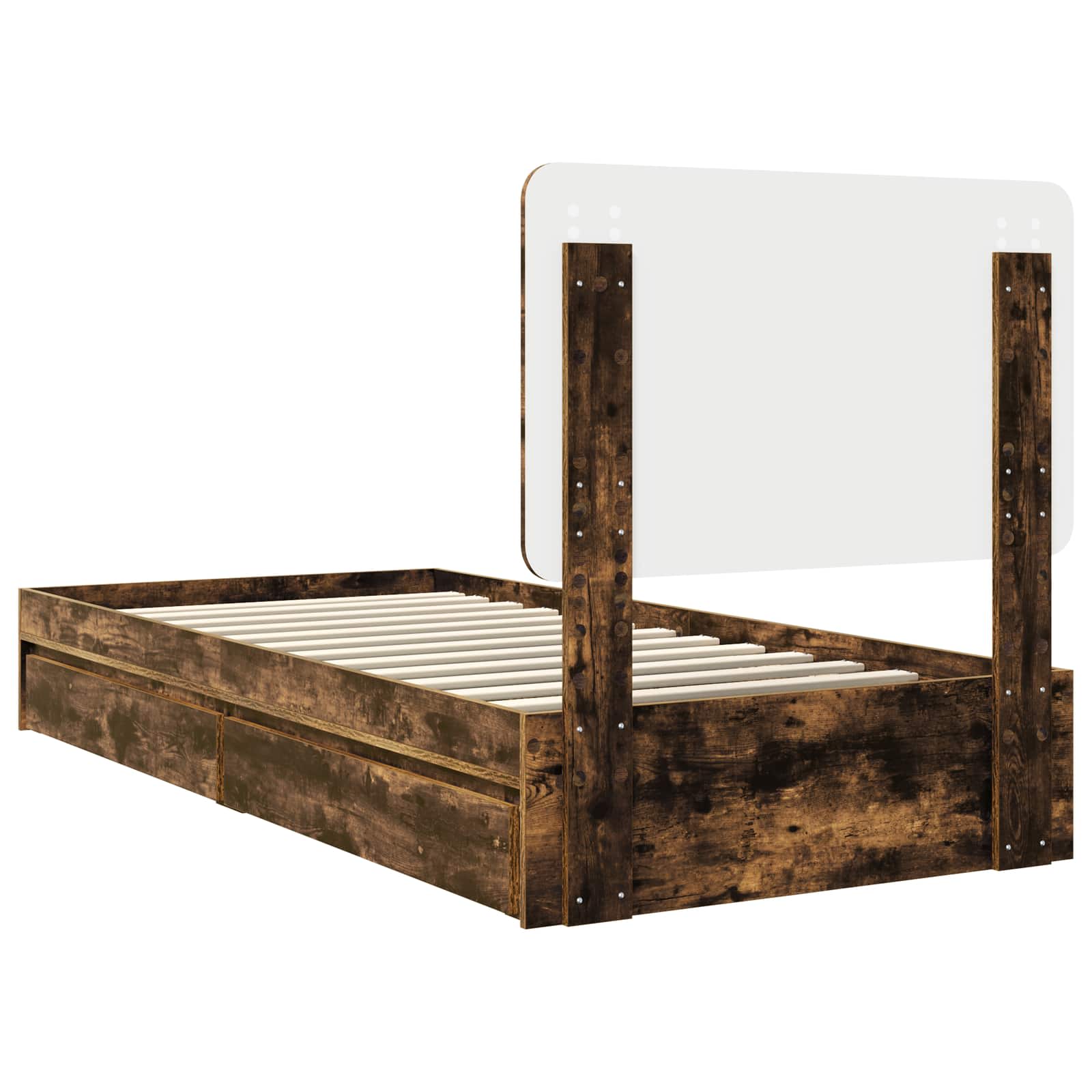 Opslag bed met lade Gerookt eiken 75 x 190 cm Bewerkt hout is nu te koop bij PeponiXL, paradijselijk wonen!