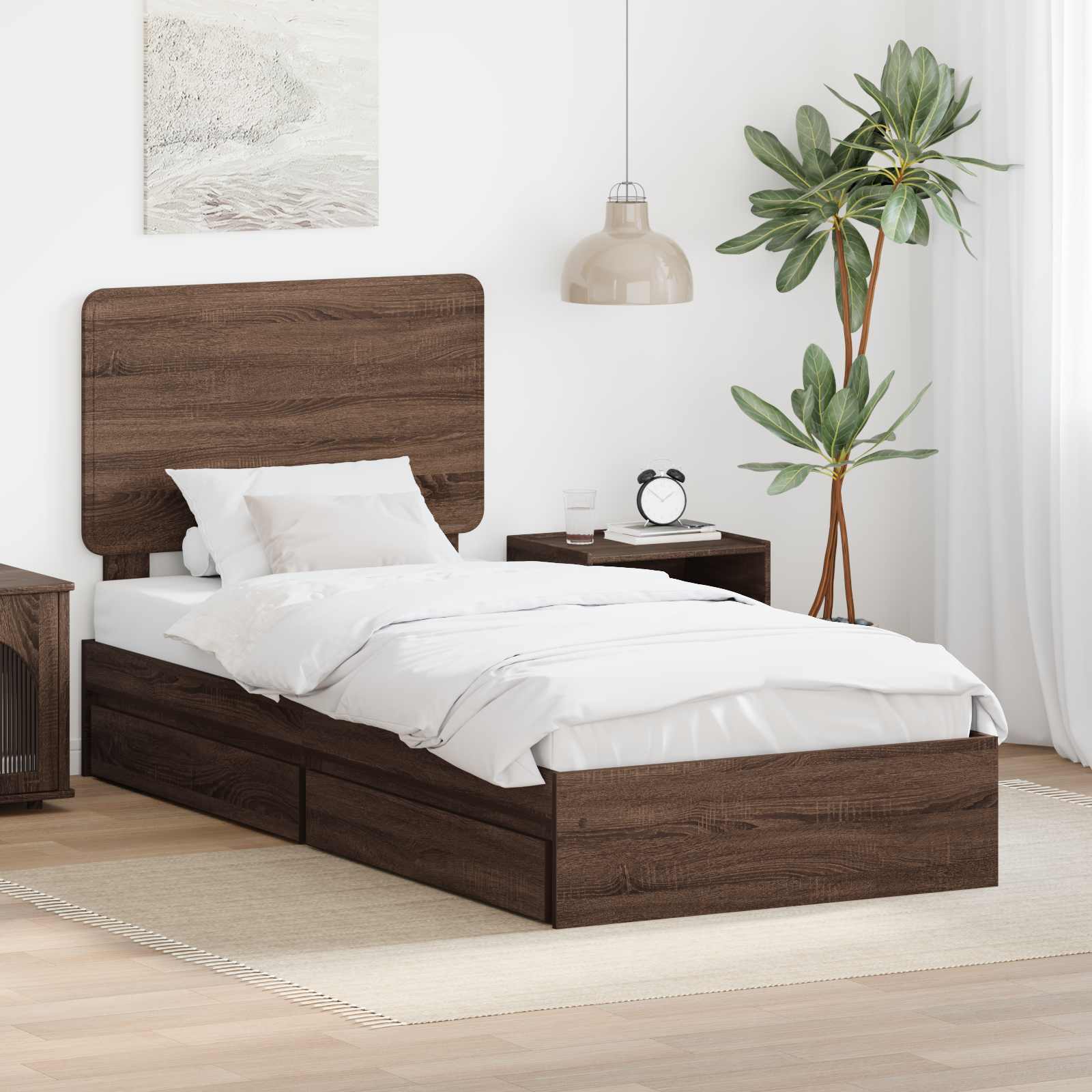 Opslag bed met hoofdeinde Bruin Eiken 75 x 190 cm Bewerkt hout is nu te koop bij PeponiXL, paradijselijk wonen!