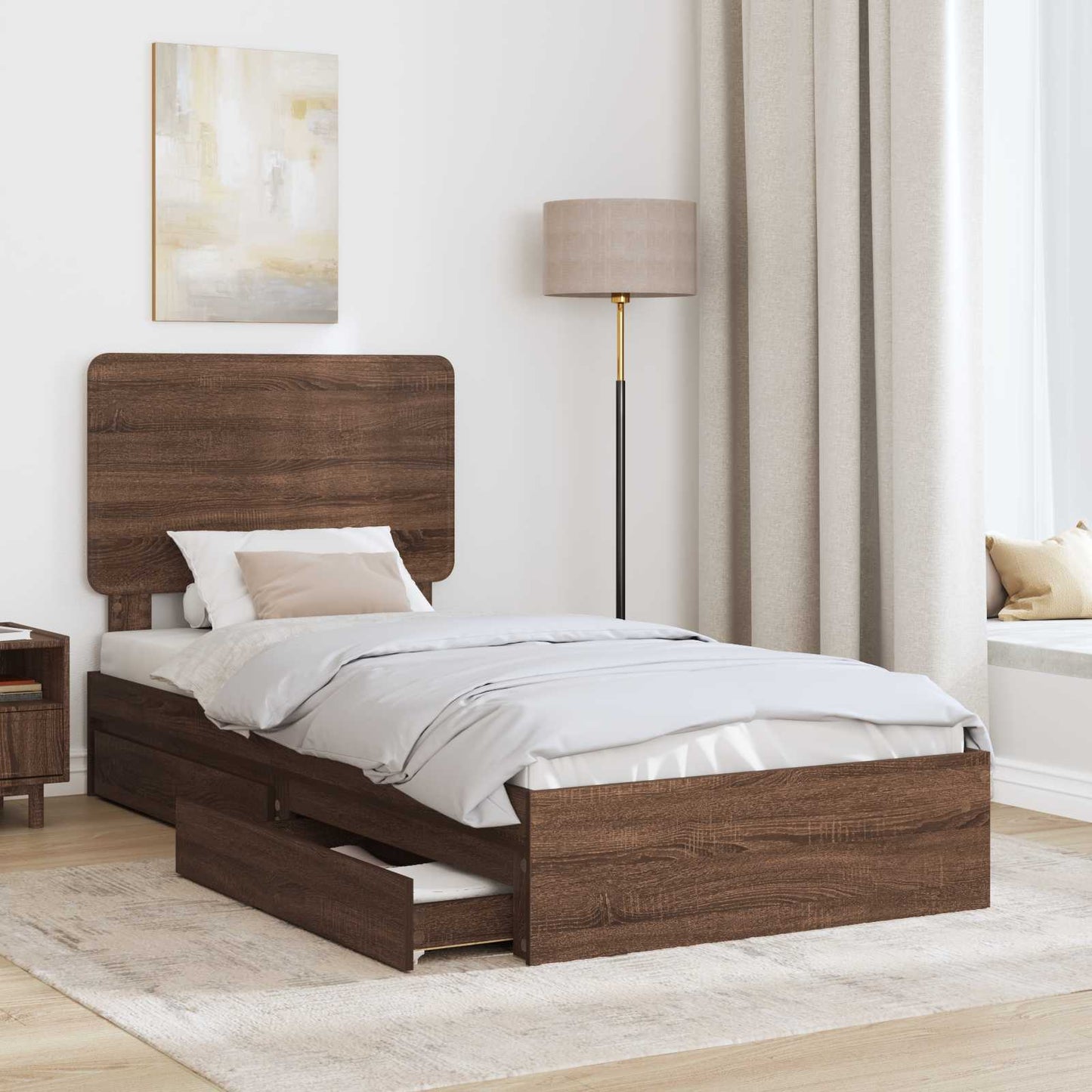 Opslag bed met hoofdeinde Bruin Eiken 75 x 190 cm Bewerkt hout is nu te koop bij PeponiXL, paradijselijk wonen!