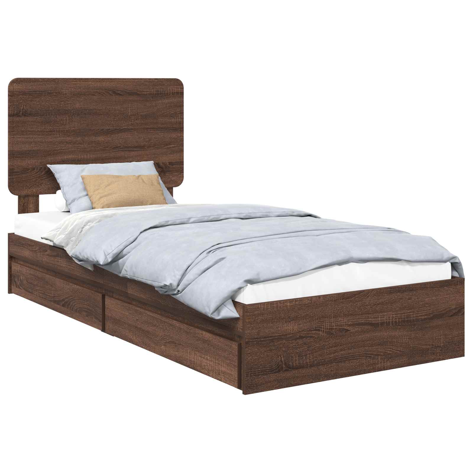Opslag bed met hoofdeinde Bruin Eiken 75 x 190 cm Bewerkt hout is nu te koop bij PeponiXL, paradijselijk wonen!