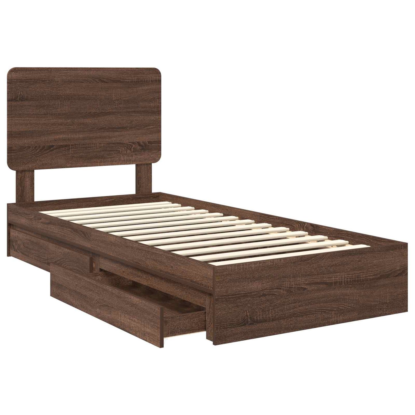 Opslag bed met hoofdeinde Bruin Eiken 75 x 190 cm Bewerkt hout is nu te koop bij PeponiXL, paradijselijk wonen!