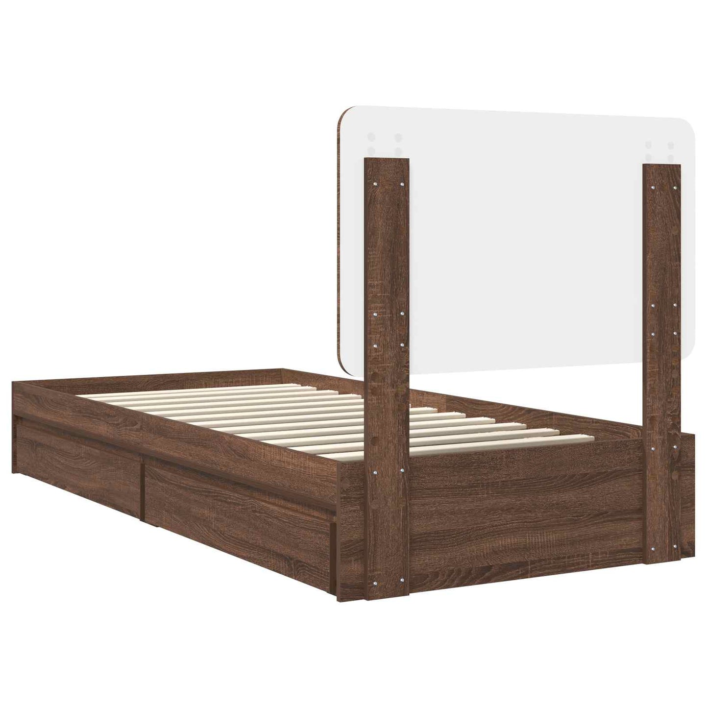 Opslag bed met hoofdeinde Bruin Eiken 75 x 190 cm Bewerkt hout is nu te koop bij PeponiXL, paradijselijk wonen!