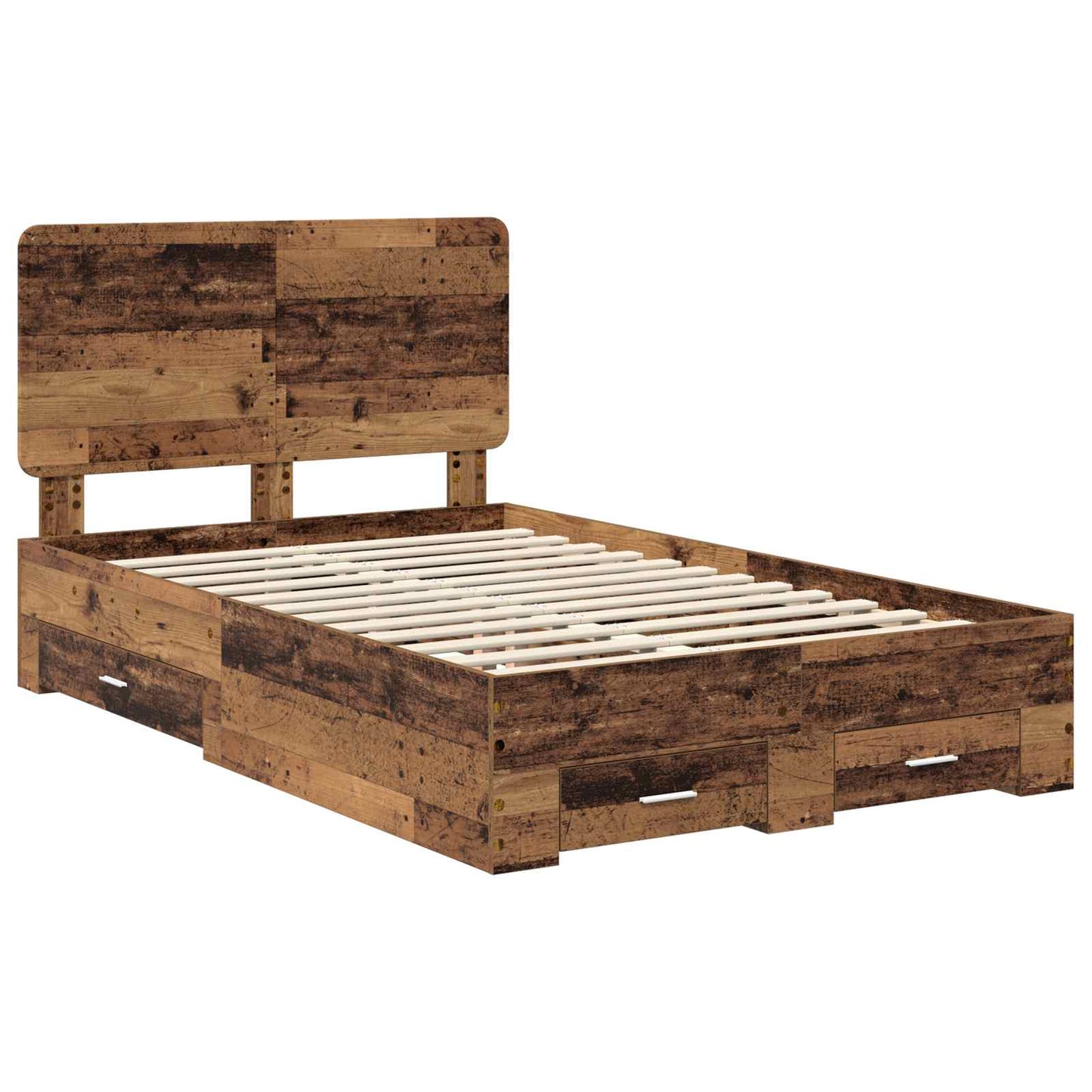 Bedframe met lade met opslag Oudhout 135 x 190 cm Bewerkt hout is nu te koop bij PeponiXL, paradijselijk wonen!