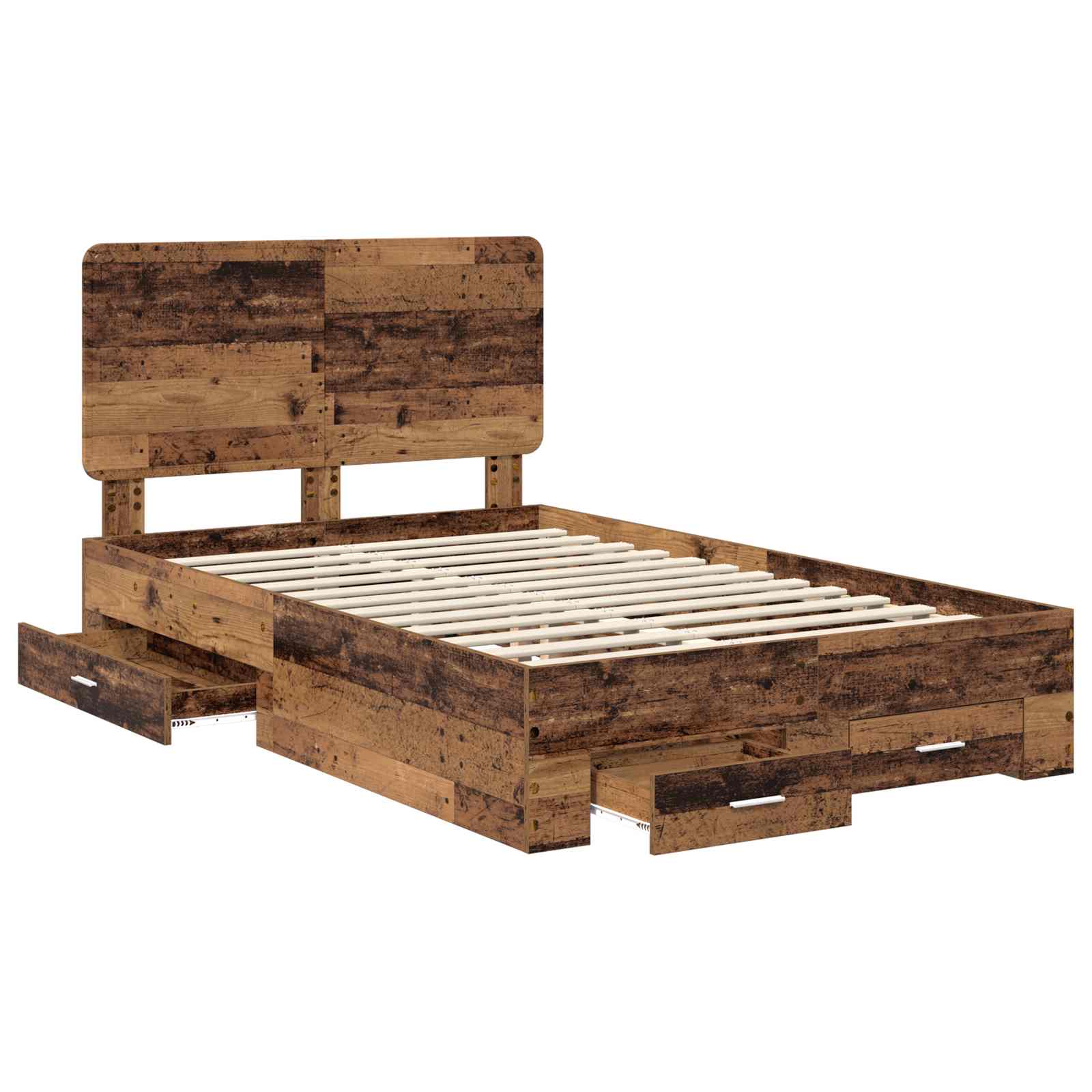Bedframe met lade met opslag Oudhout 135 x 190 cm Bewerkt hout is nu te koop bij PeponiXL, paradijselijk wonen!