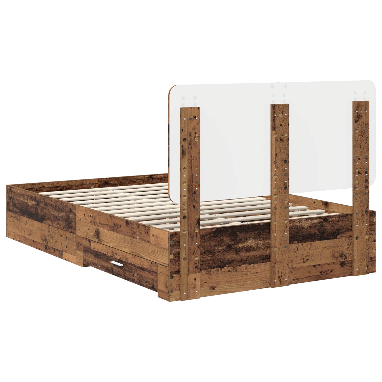 Bedframe met lade met opslag Oudhout 135 x 190 cm Bewerkt hout is nu te koop bij PeponiXL, paradijselijk wonen!