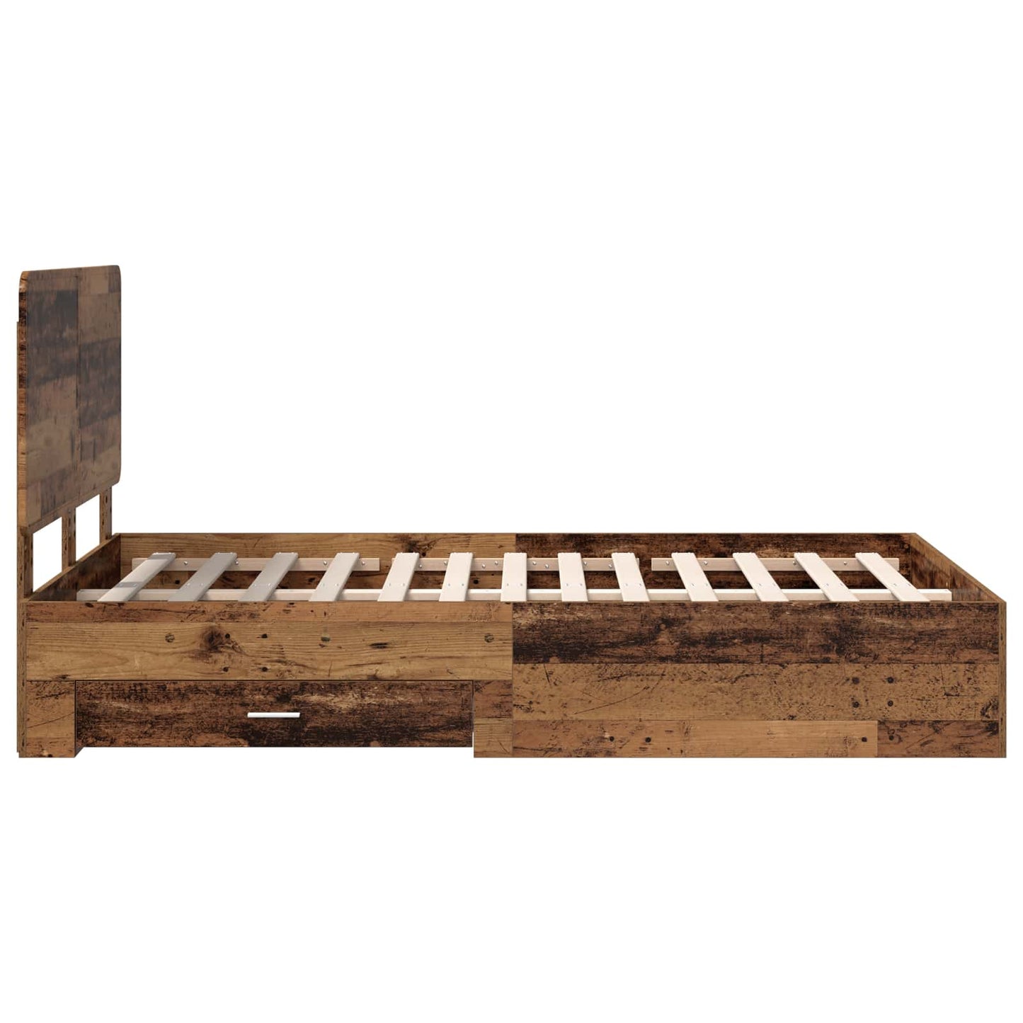 Bedframe met lade met opslag Oudhout 135 x 190 cm Bewerkt hout is nu te koop bij PeponiXL, paradijselijk wonen!