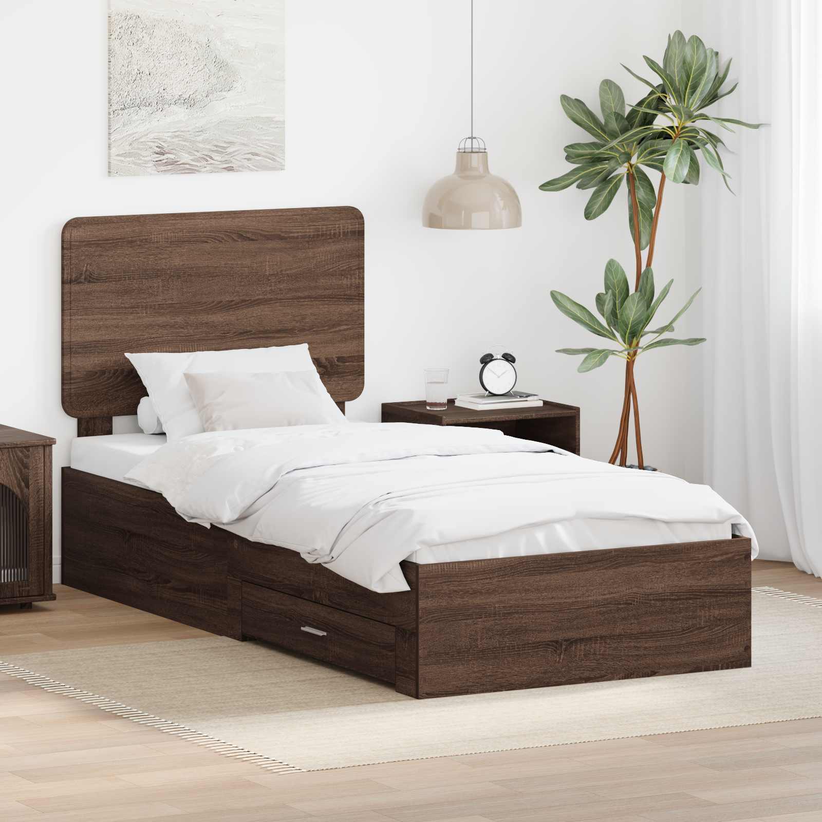 Bedframe met hoofdeinde Bruin Eiken 100 x 200 cm Bewerkt hout is nu te koop bij PeponiXL, paradijselijk wonen!