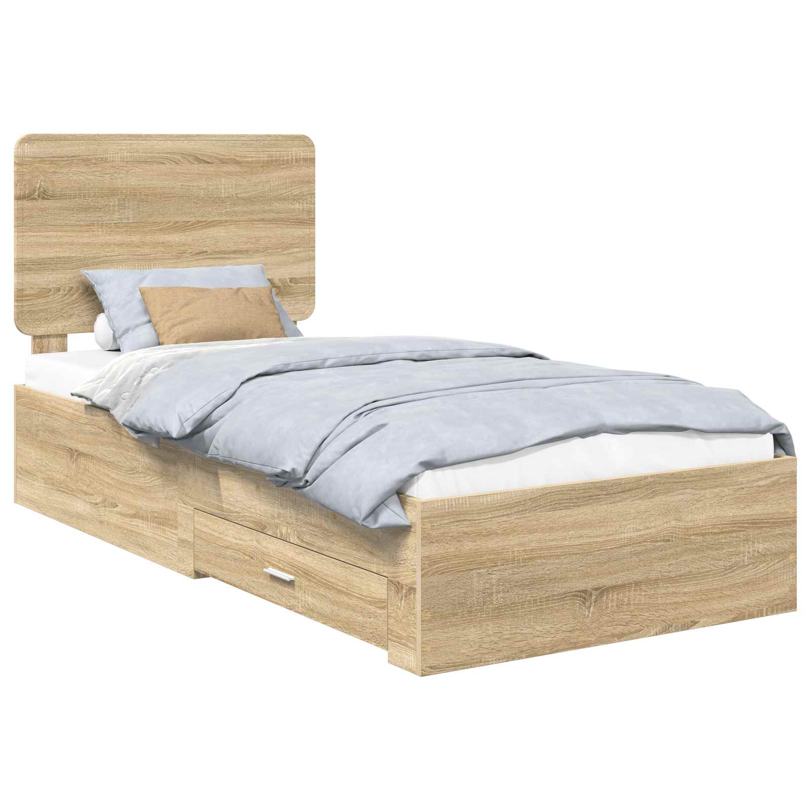 Bedframe met hoofdeinde Sonoma Eiken 75 x 190 cm Bewerkt hout is nu te koop bij PeponiXL, paradijselijk wonen!