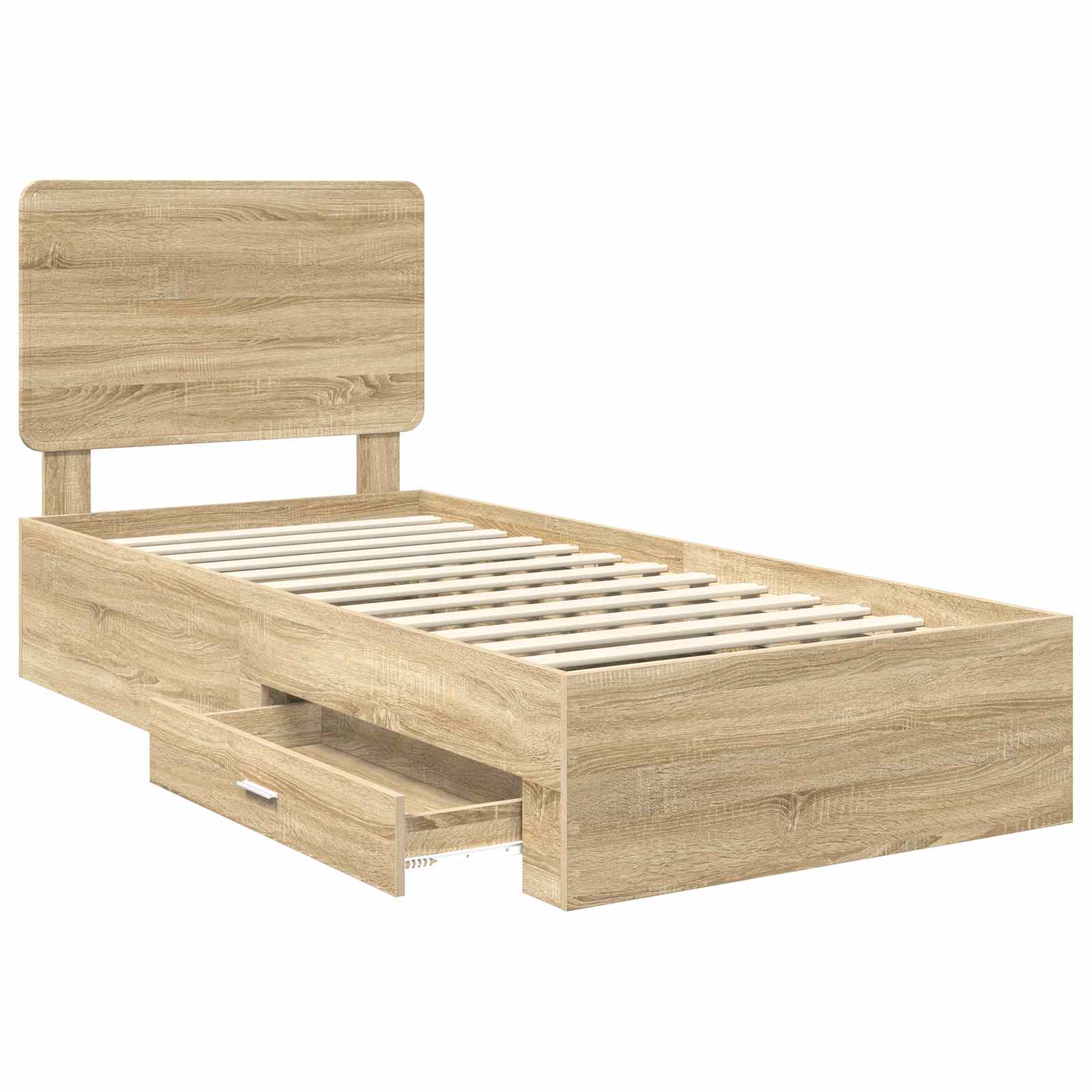 Bedframe met hoofdeinde Sonoma Eiken 75 x 190 cm Bewerkt hout is nu te koop bij PeponiXL, paradijselijk wonen!