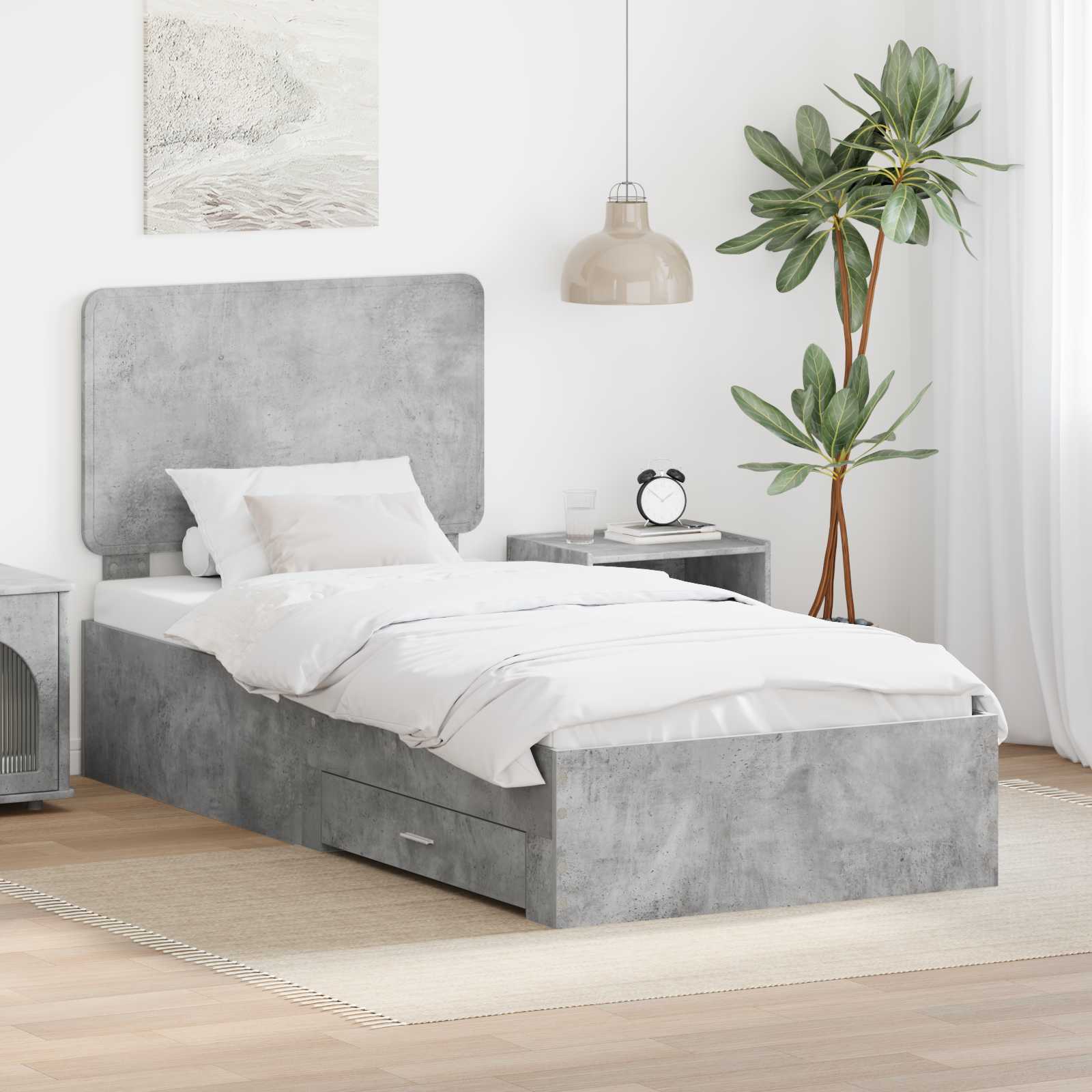 Bedframe met hoofdeinde Beton Grijs 70 x 190 cm Bewerkt hout is nu te koop bij PeponiXL, paradijselijk wonen!