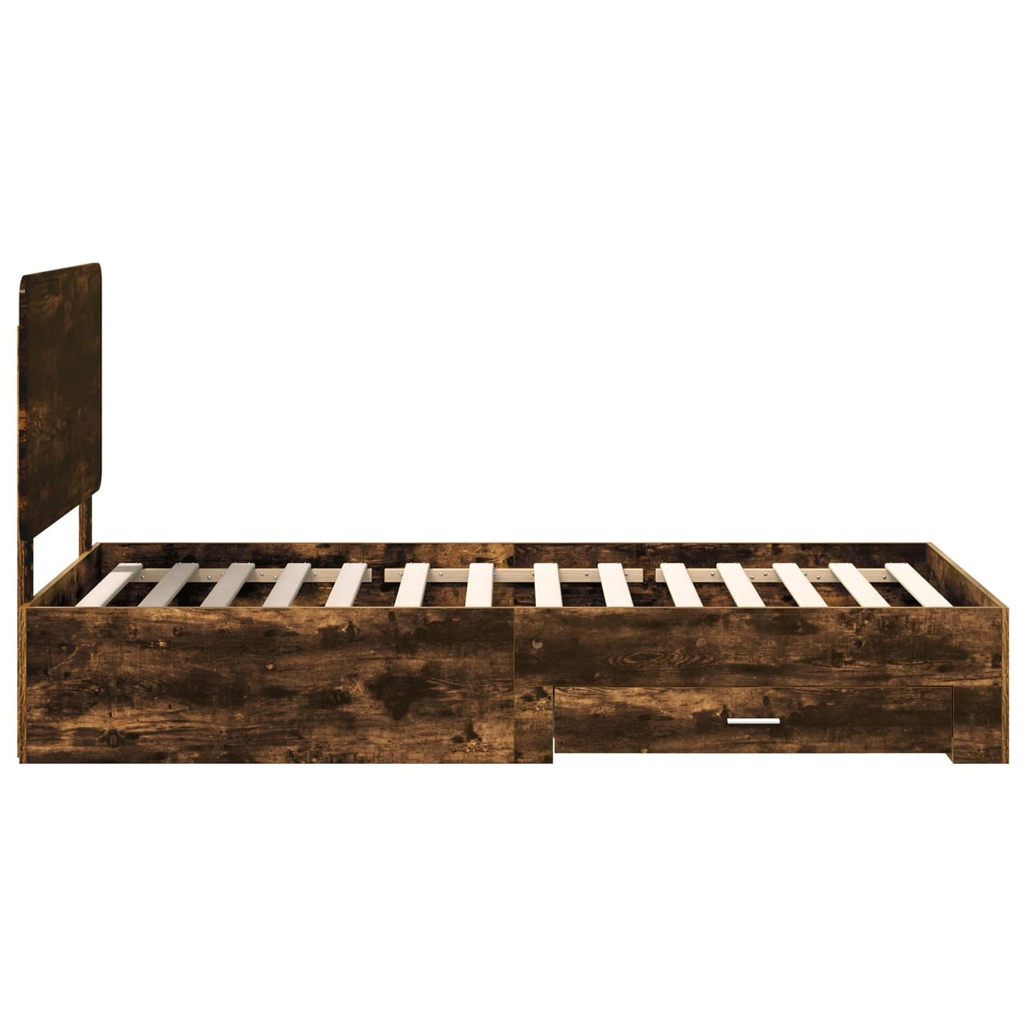 Bedframe met hoofdeinde Gerookt eiken 75 x 190 cm Bewerkt hout is nu te koop bij PeponiXL, paradijselijk wonen!