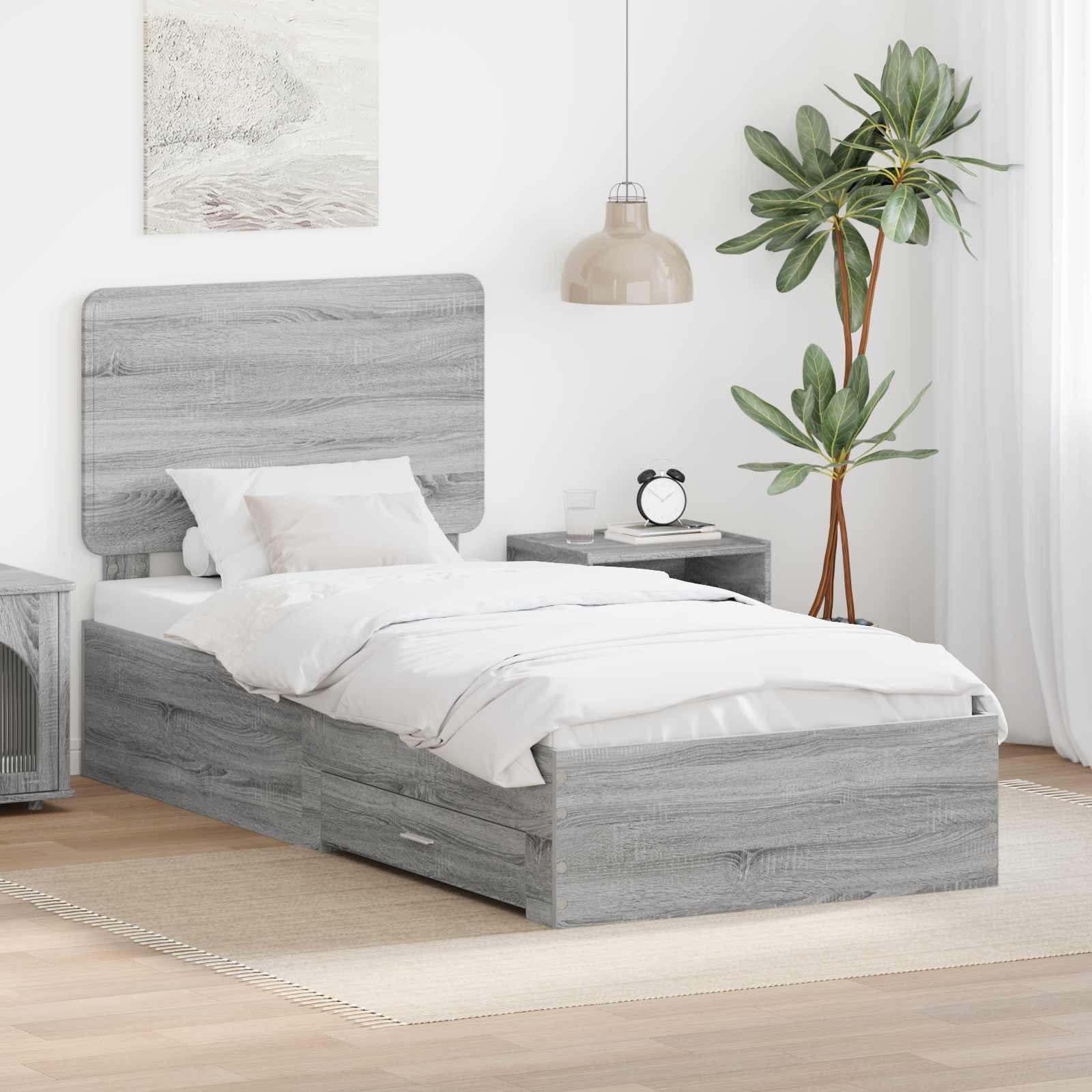 Bedframe met hoofdeinde Grijs Sonoma 75 x 190 cm Bewerkt hout is nu te koop bij PeponiXL, paradijselijk wonen!